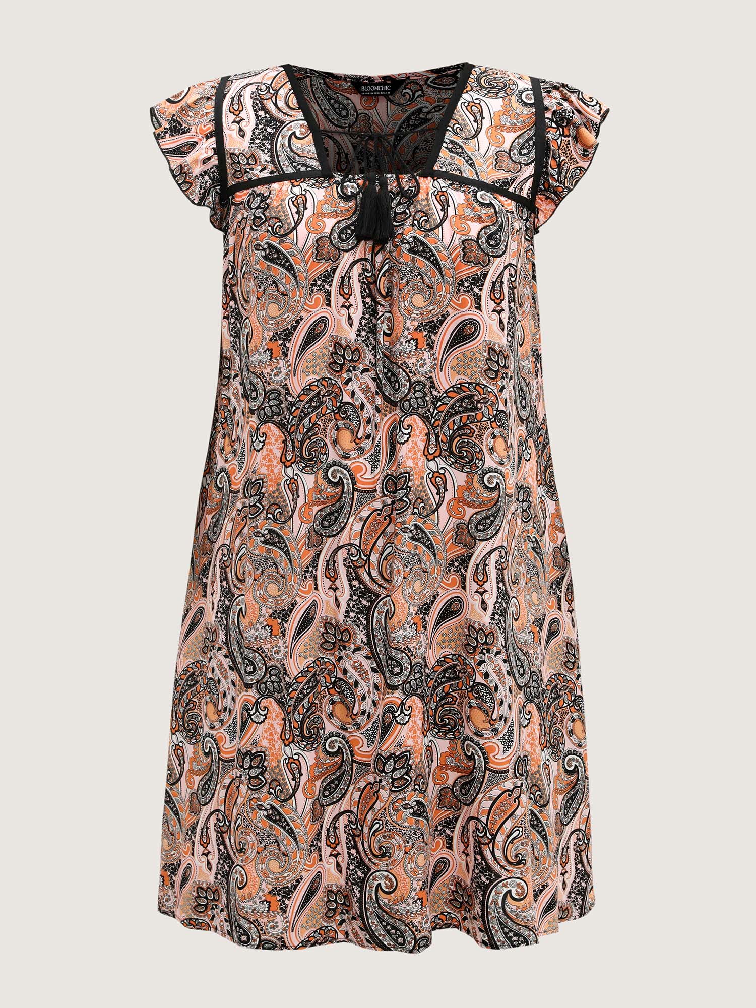 Rayon Paisley Print Neck Tie Mini Dress - Image 7