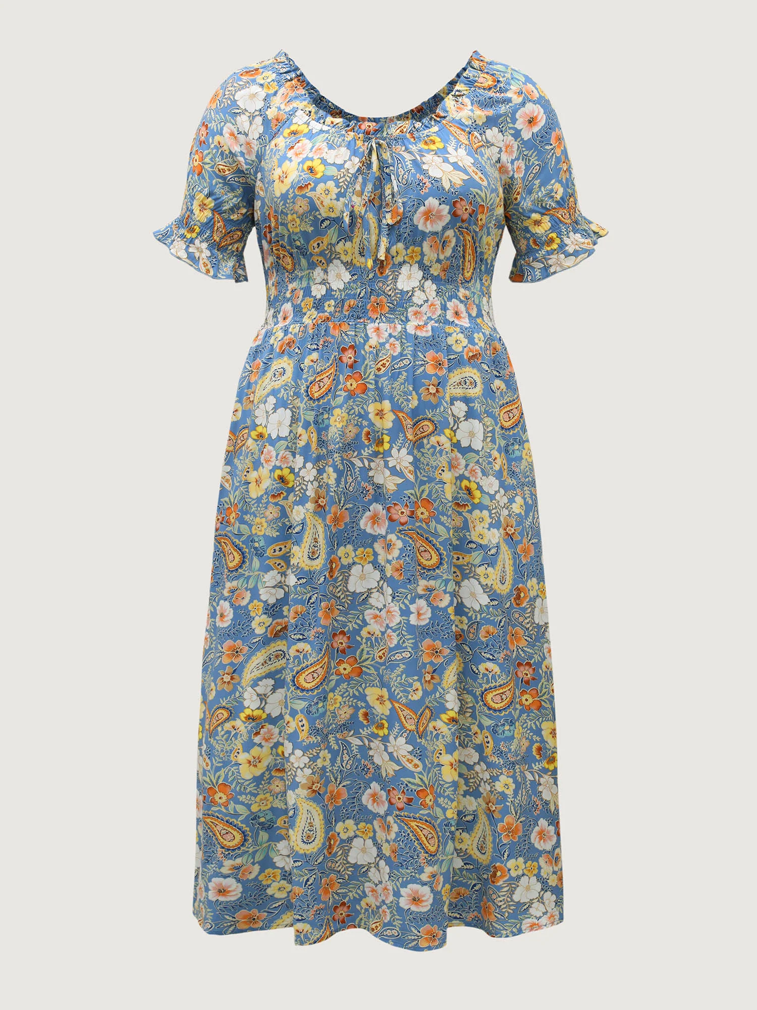 Rayon Paisley Ruffled Shirred Waist Midi Dress - Image 7
