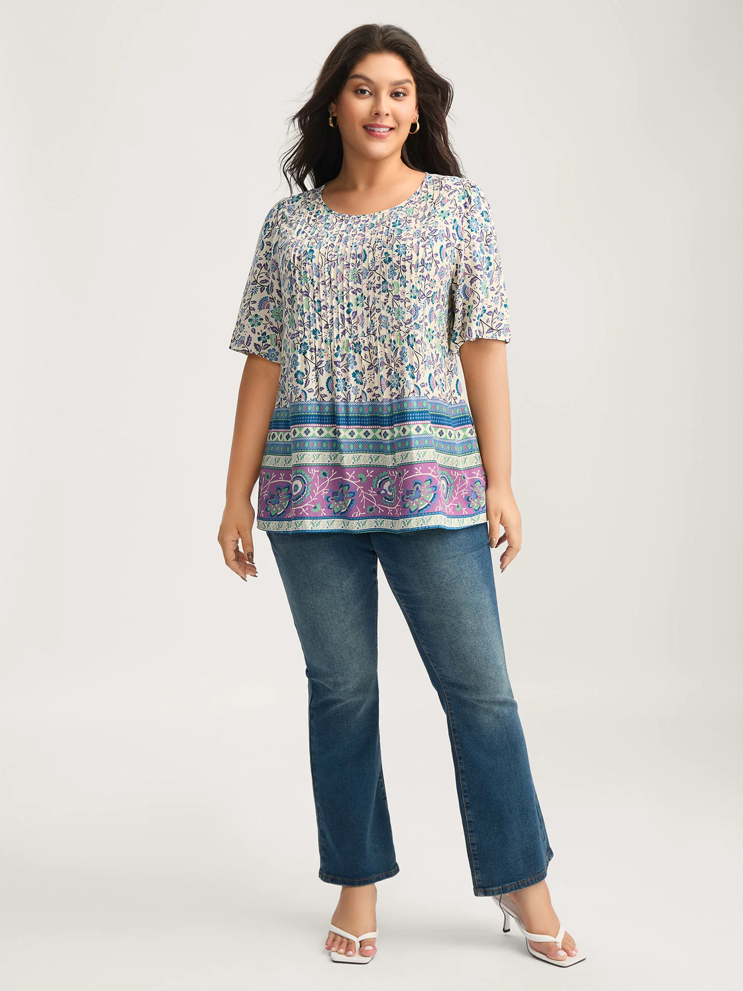Rayon Pleated Floral Print Blouse - Image 3
