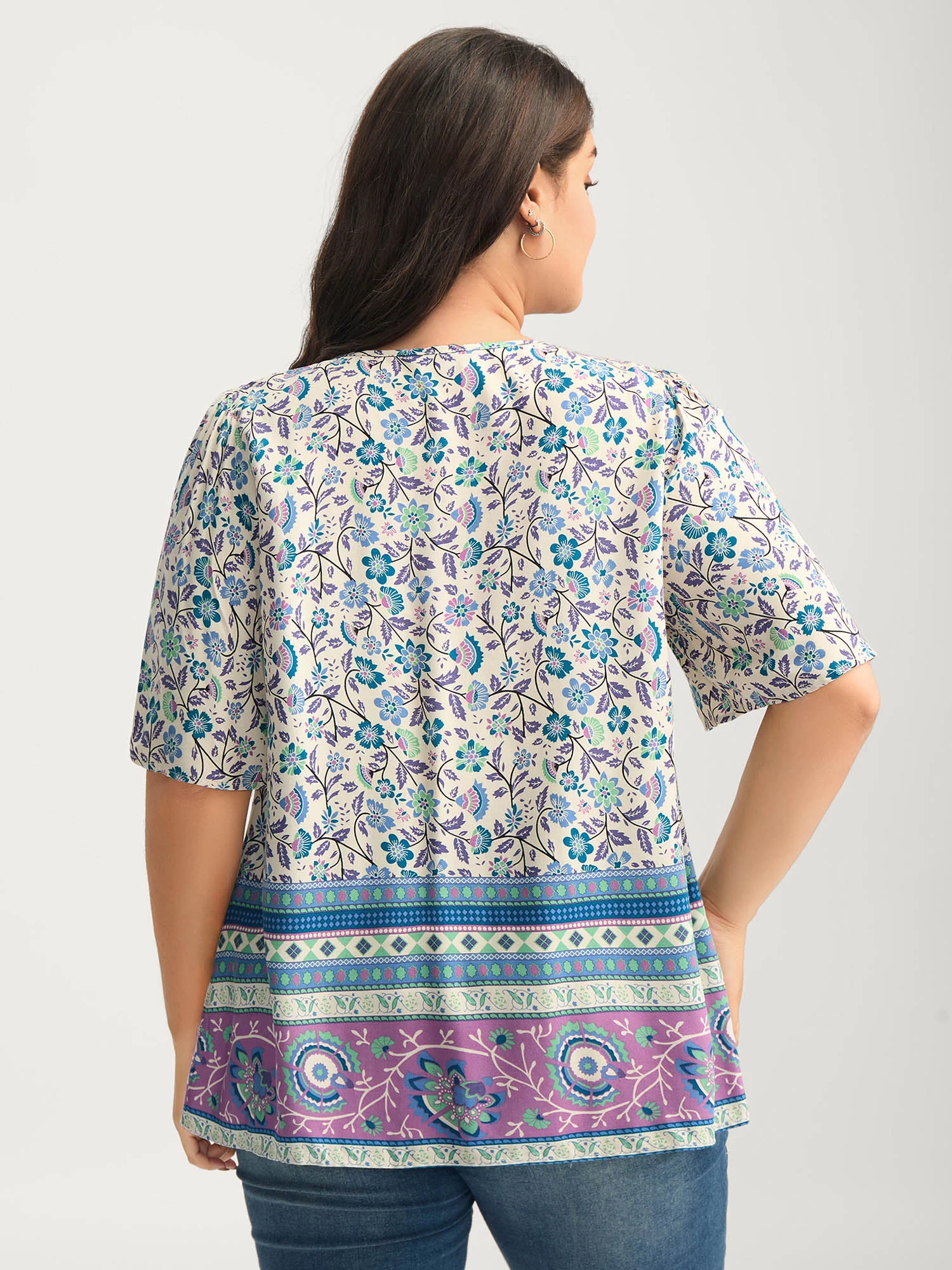 Rayon Pleated Floral Print Blouse - Image 4