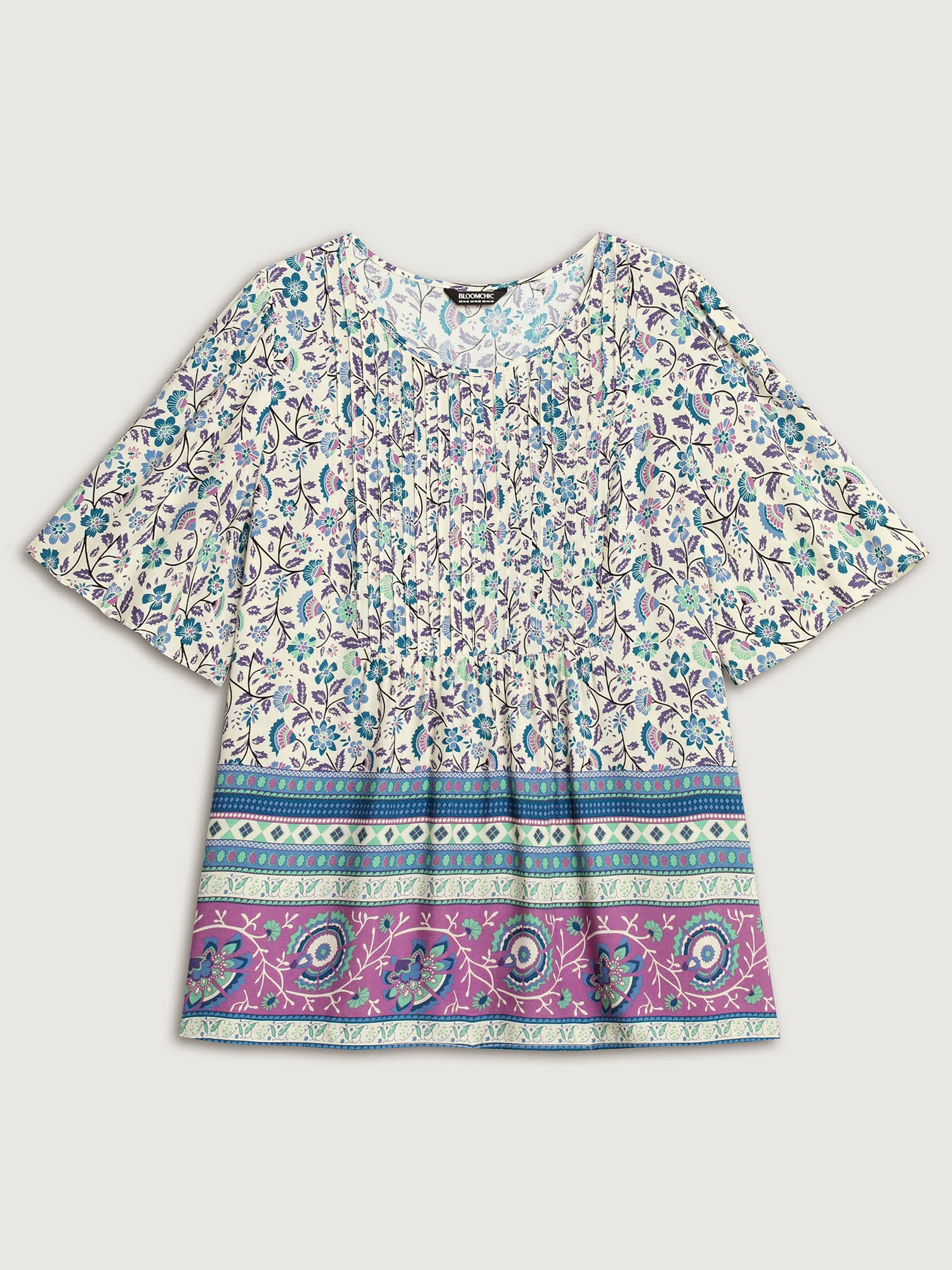 Rayon Pleated Floral Print Blouse - Image 7
