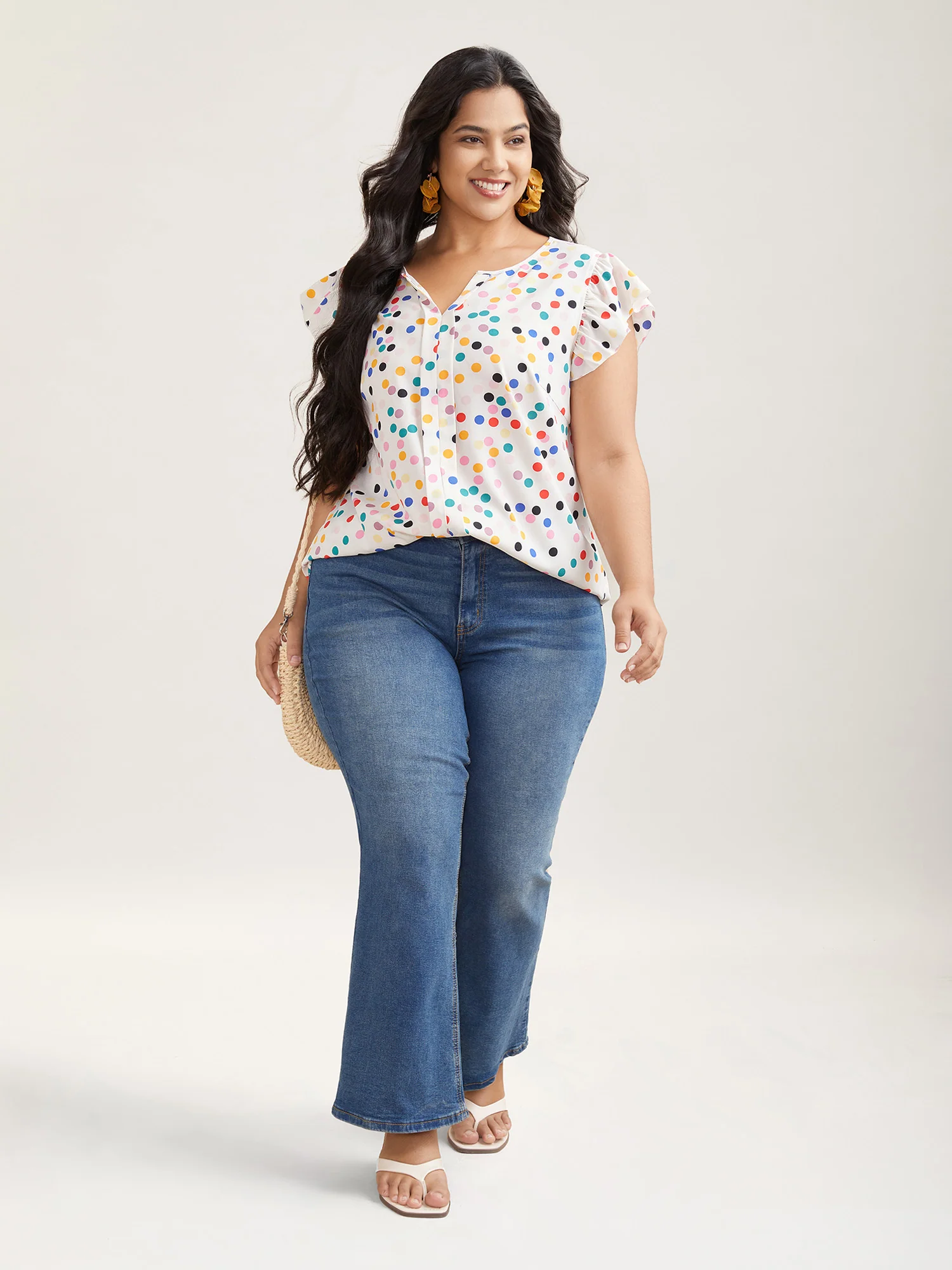 Polka Dot Flutter Sleeve Blouse - Image 2