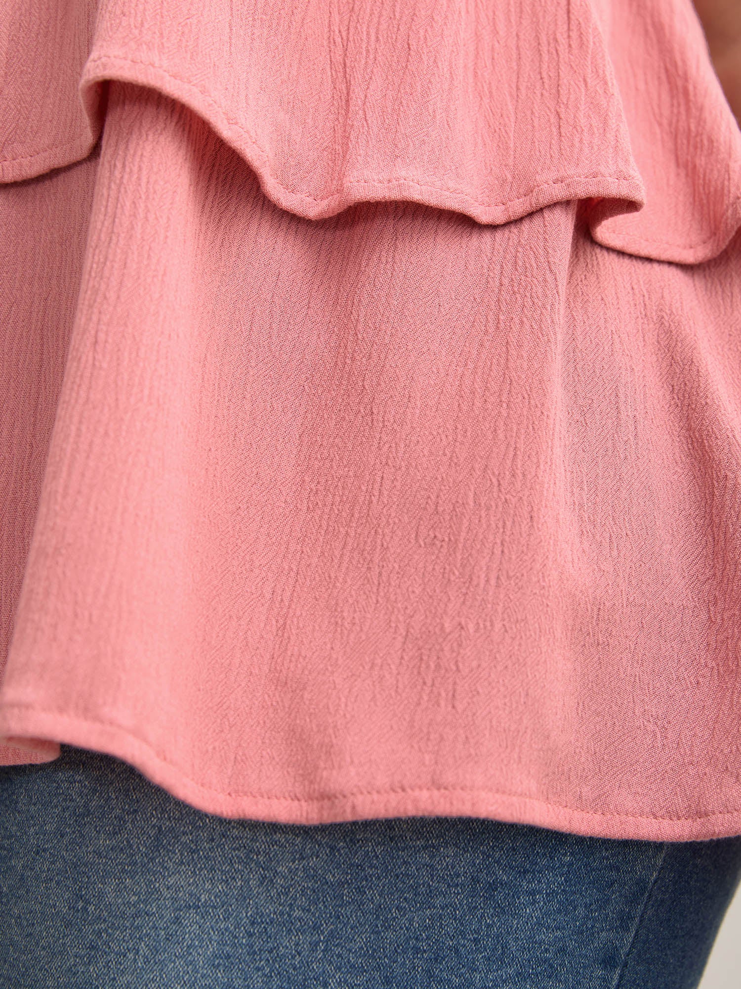 Rayon Ruffled Layered Hem Button Blouse - Image 4