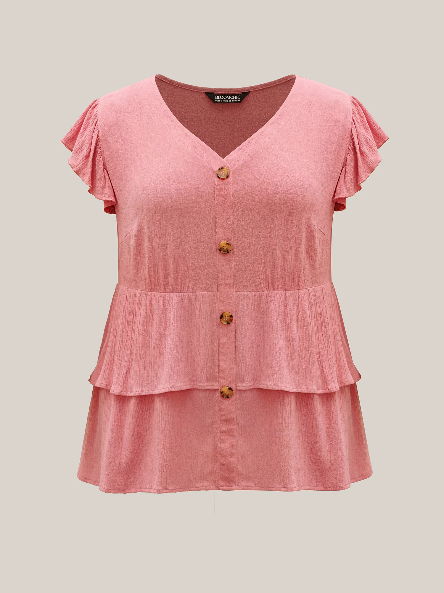 Rayon Ruffled Layered Hem Button Blouse - Image 7