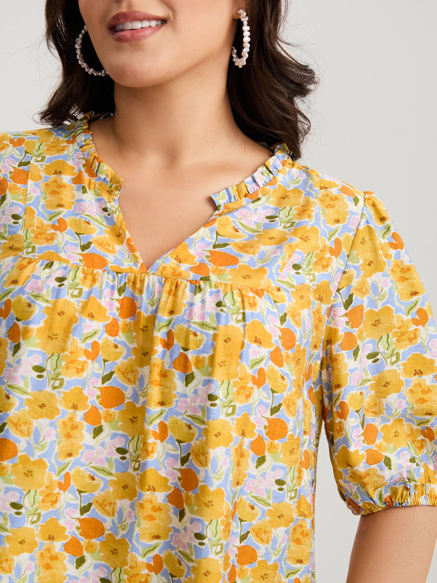 Rayon Ruffled Notched Collar Blouse - Image 2