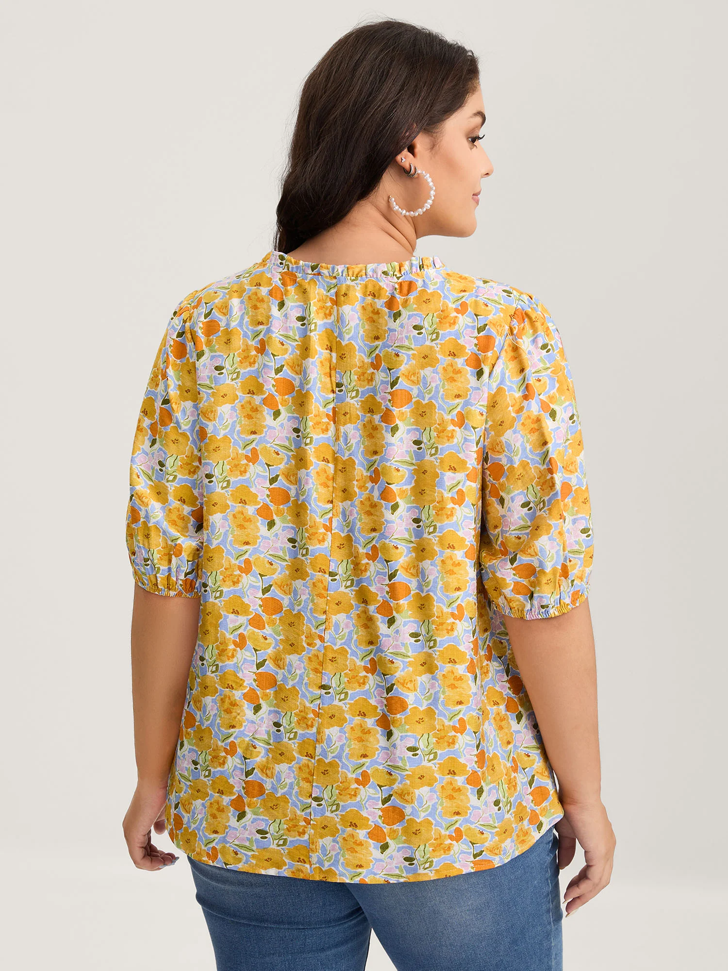 Rayon Ruffled Notched Collar Blouse - Image 4