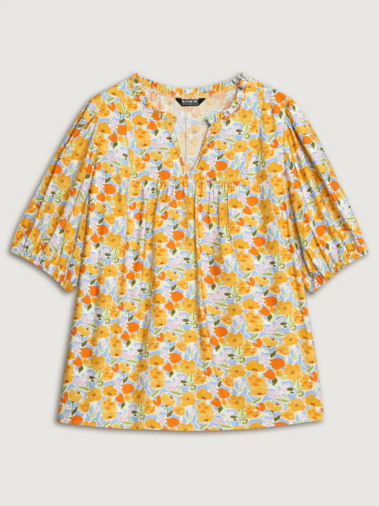 Rayon Ruffled Notched Collar Blouse - Image 7