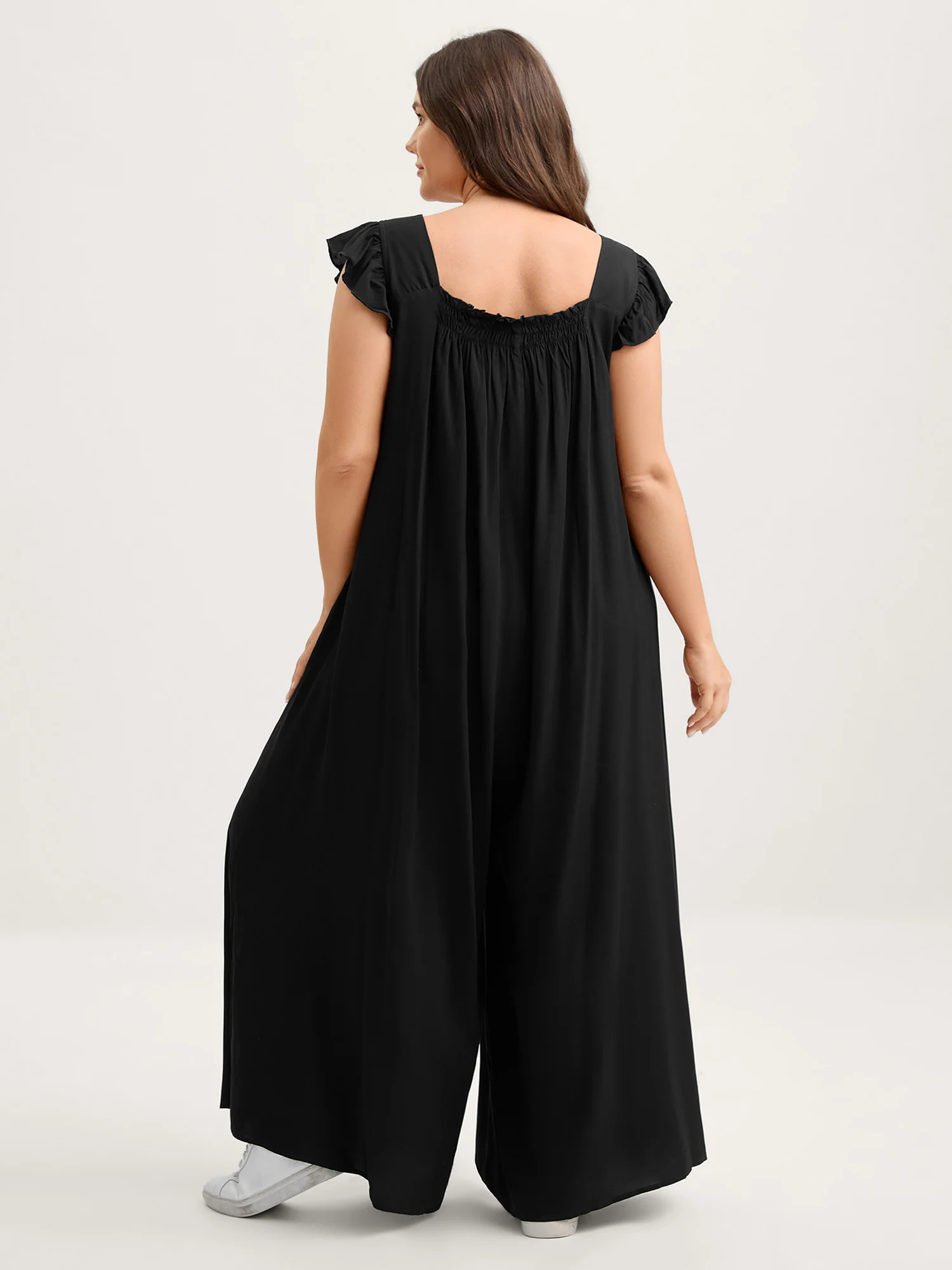 Rayon Shirred Flutter Sleeve Pockets Jumpsuit - Image 4