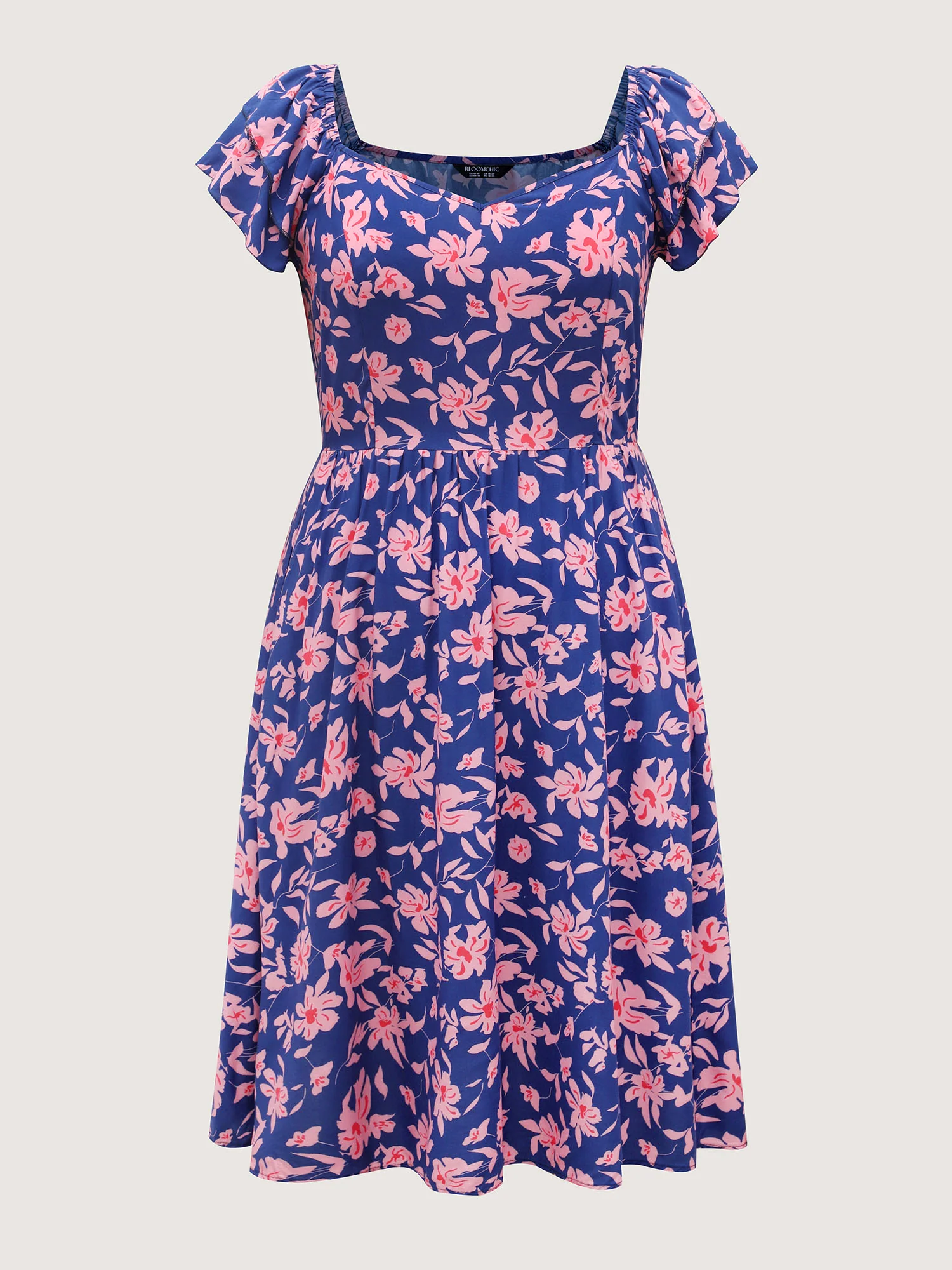 Rayon Silhouette Flower Ruffled Sleeve Midi Dress - Image 7