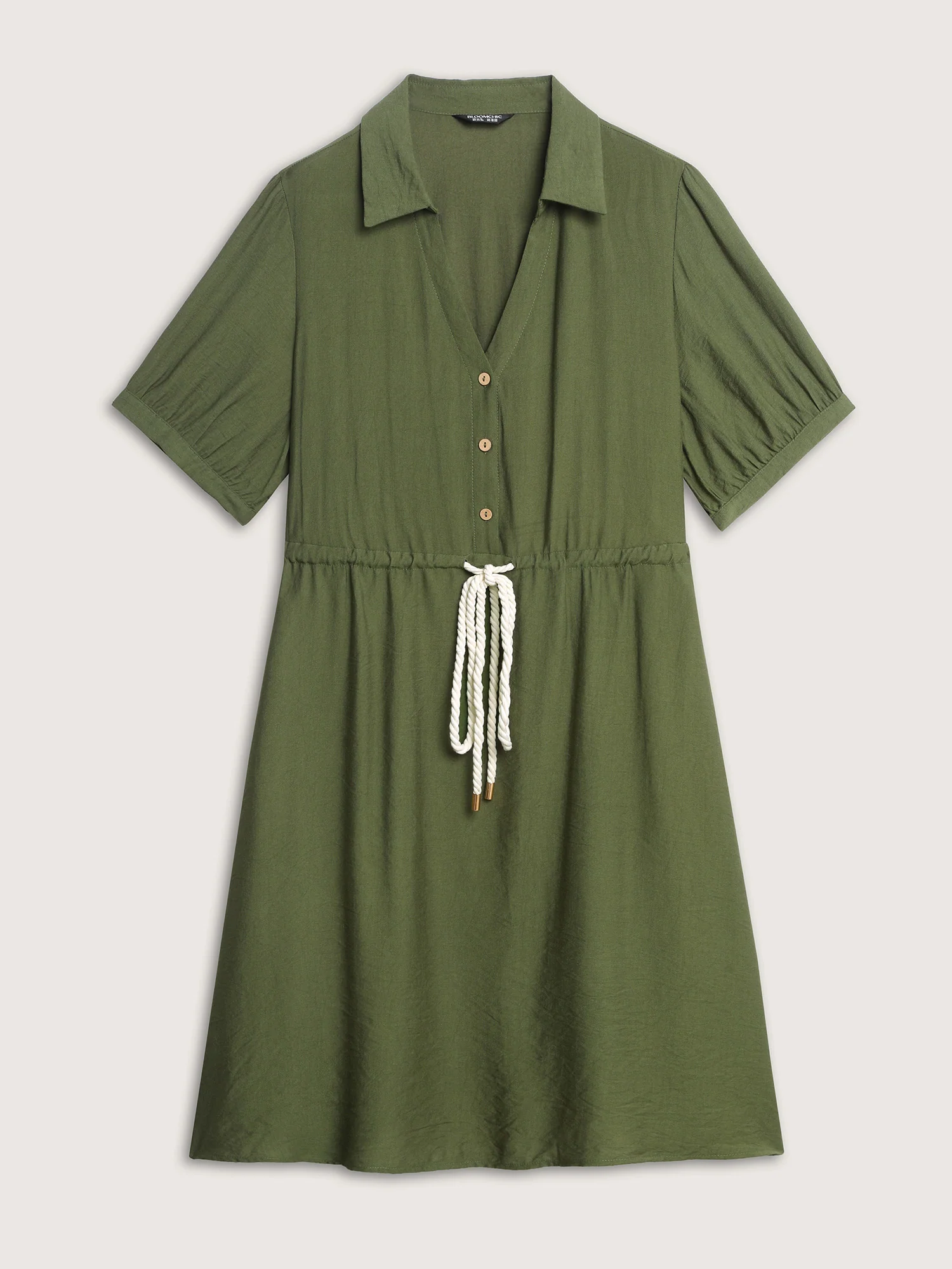Rayon Slub Waist-Tie Button Mini Dress - Image 7