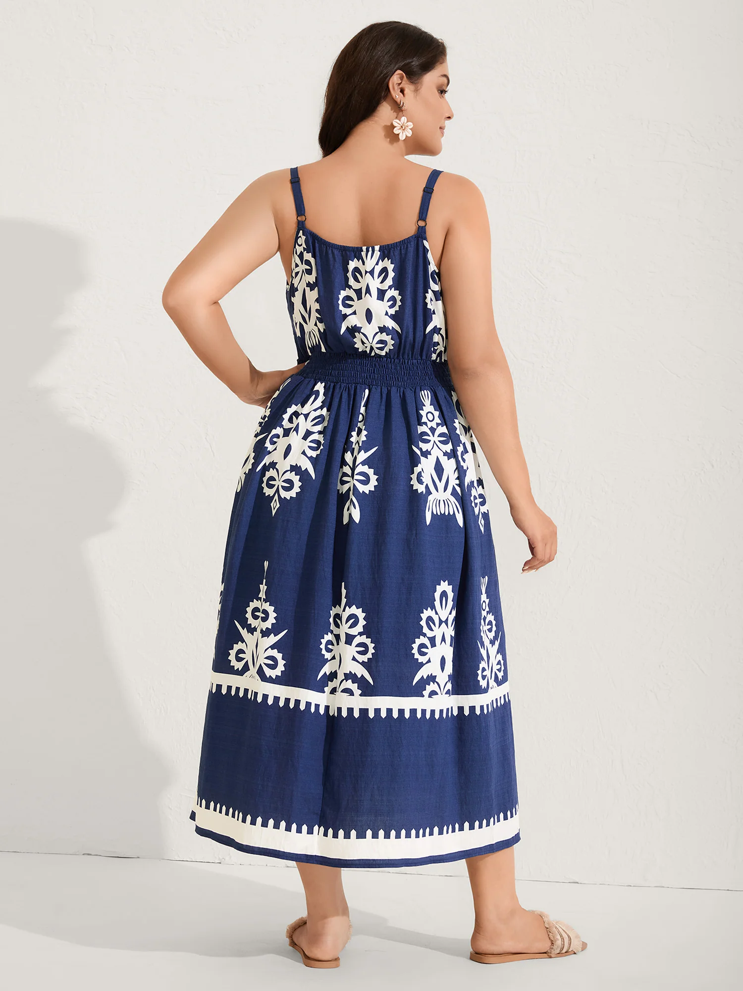 Rayon Stretchy Waist Boho Slit Midi Dress - Image 4
