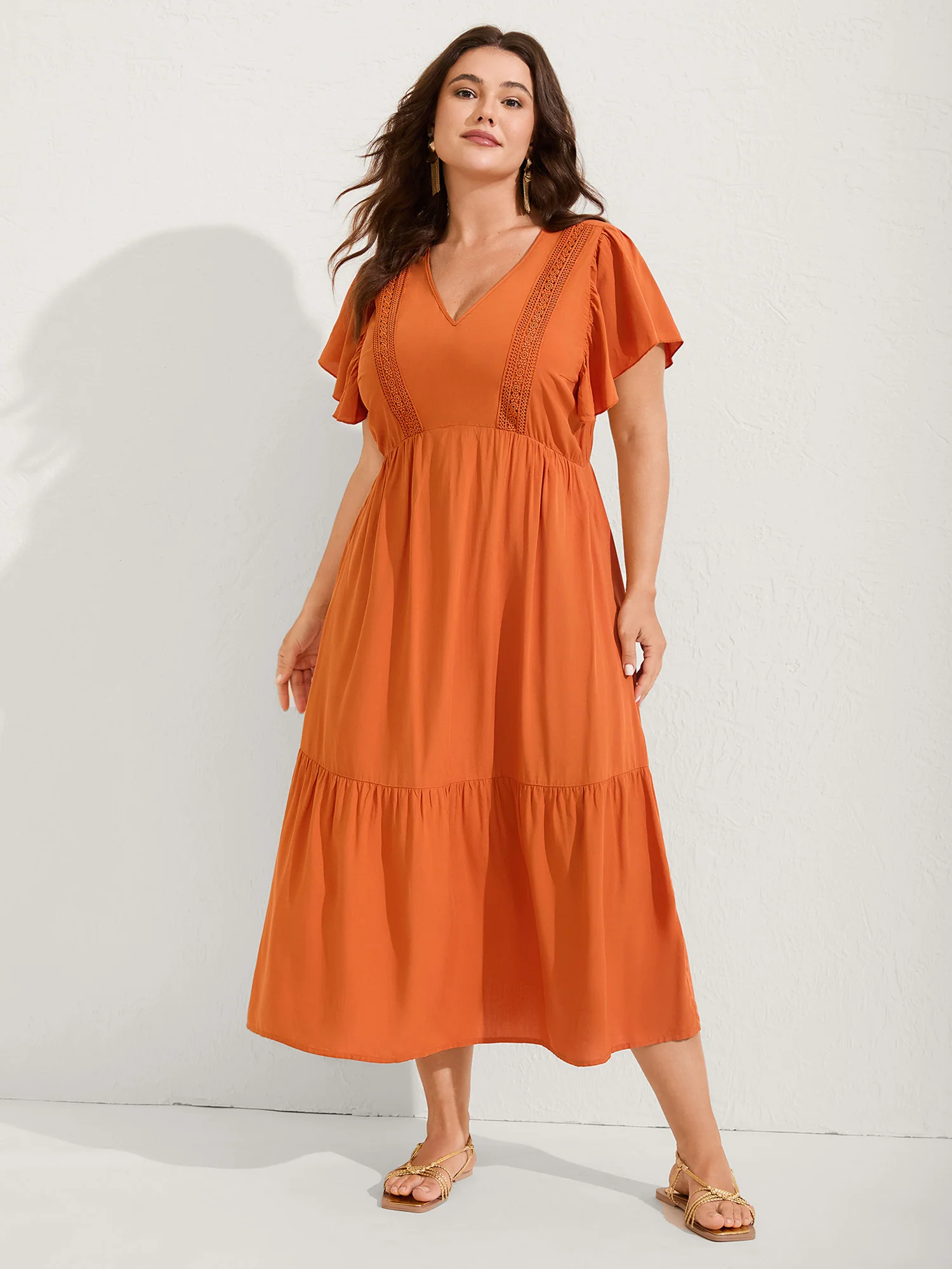 Rayon Stretchy Waist Lace Midi Dress - Image 3