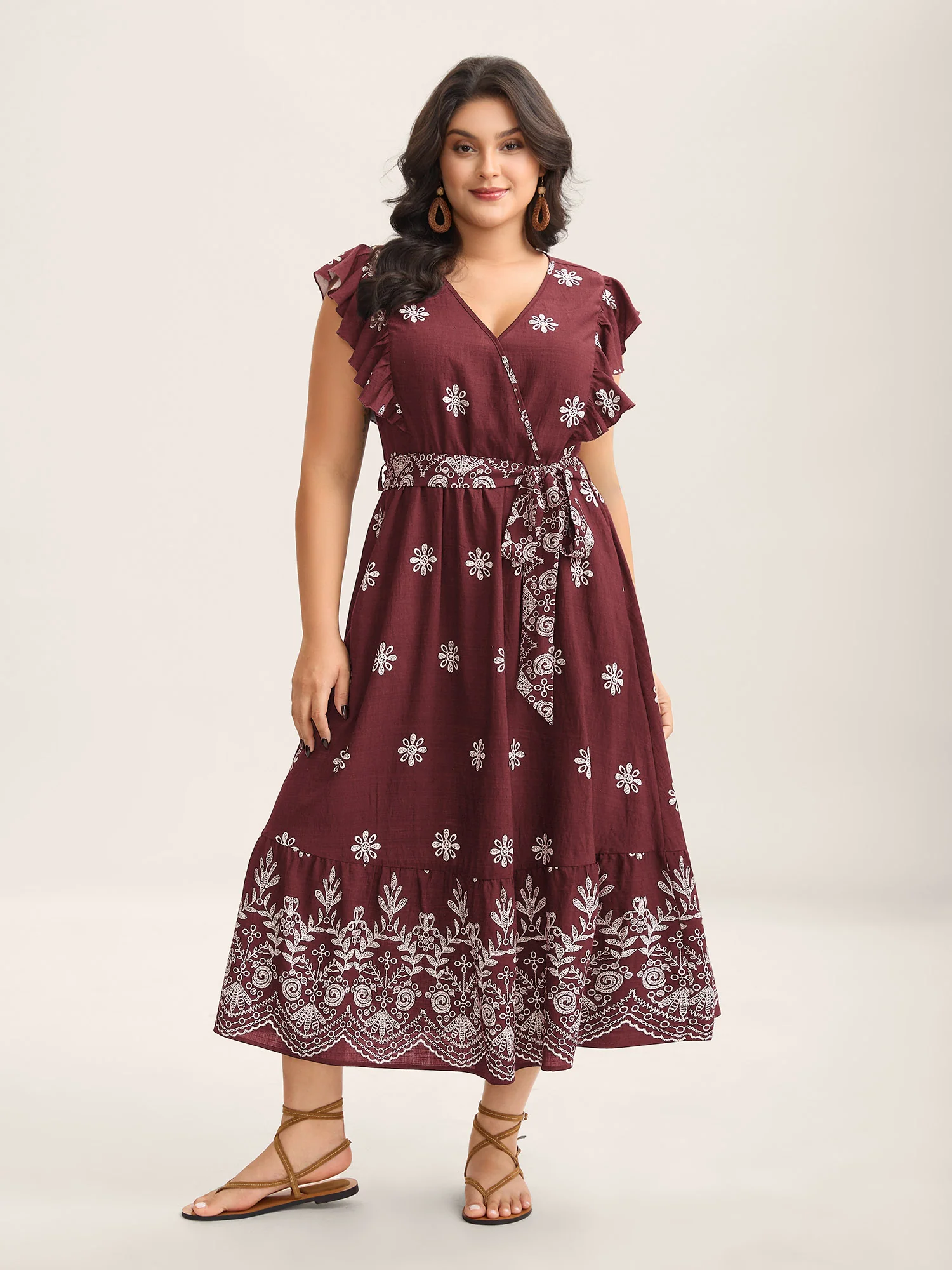 Rayon Stretchy Waist Pockets Flutter Maxi Dress - Image 10