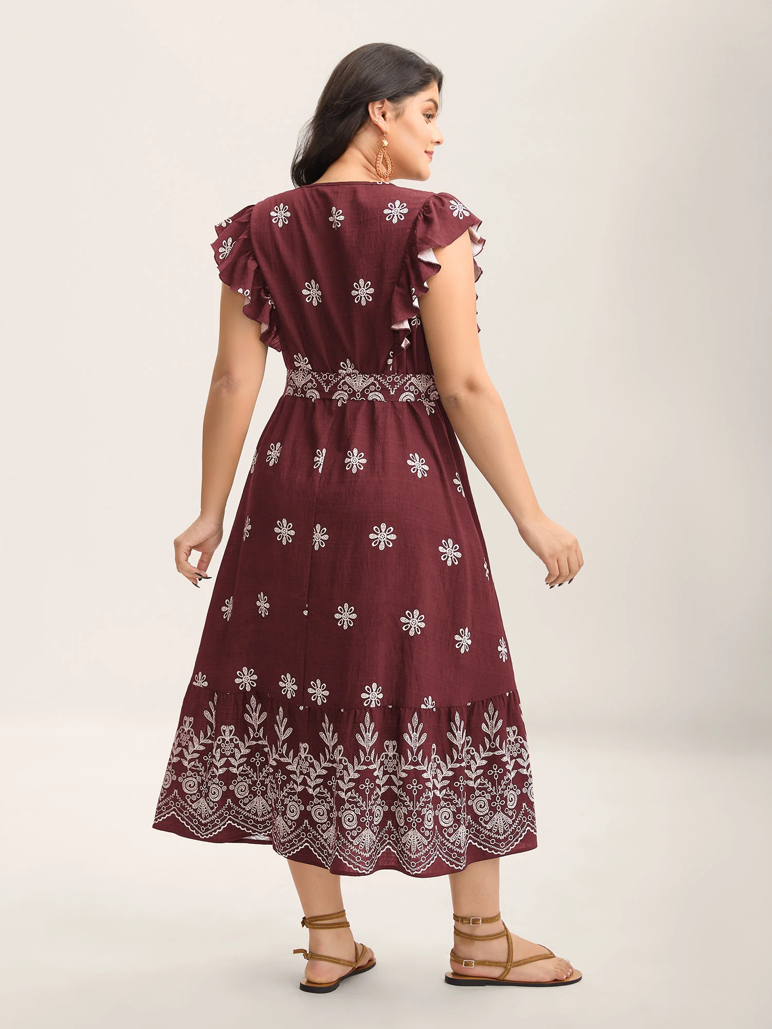Rayon Stretchy Waist Pockets Flutter Maxi Dress - Image 11