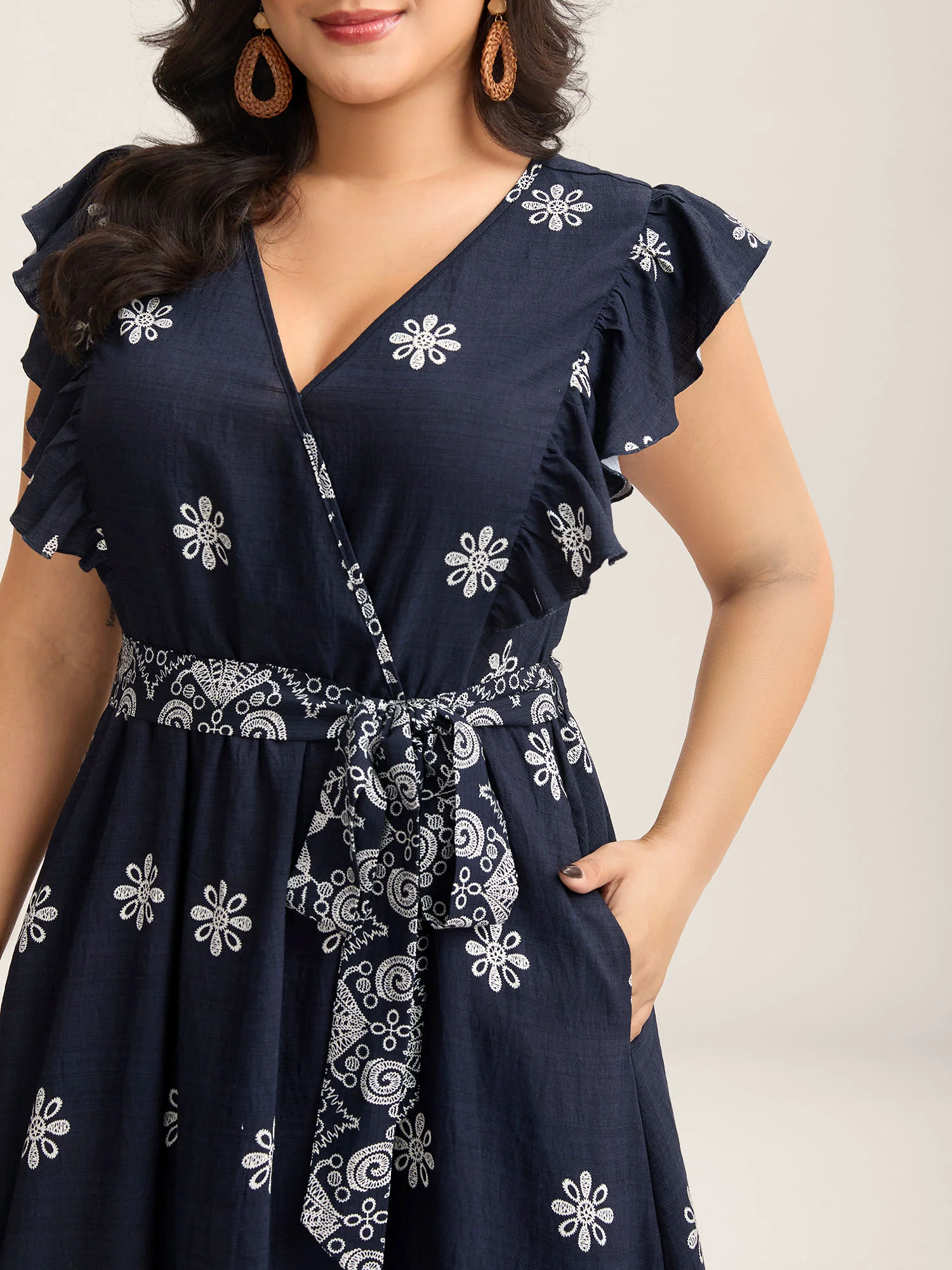 Rayon Stretchy Waist Pockets Flutter Maxi Dress - Image 2