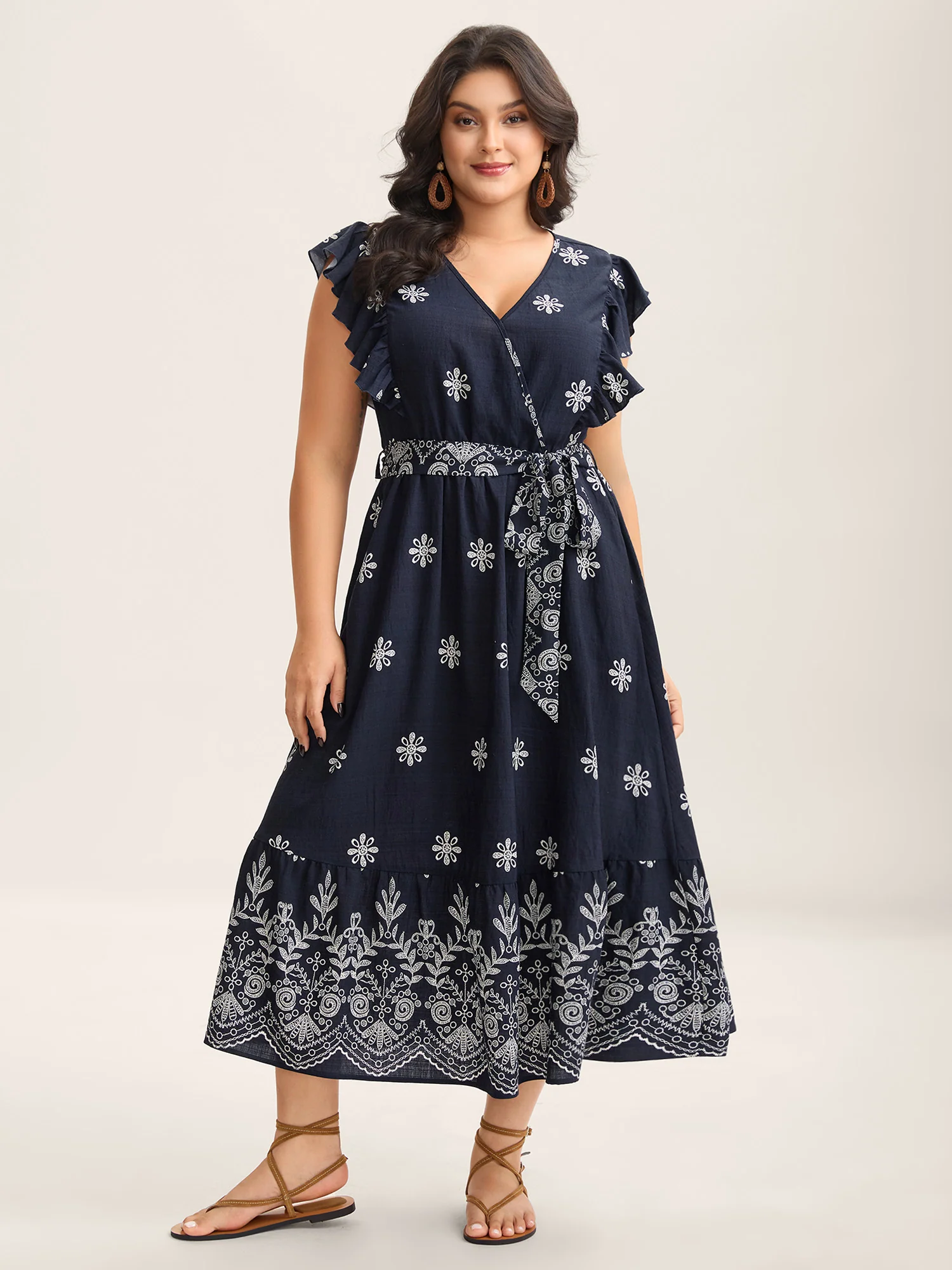 Rayon Stretchy Waist Pockets Flutter Maxi Dress - Image 3