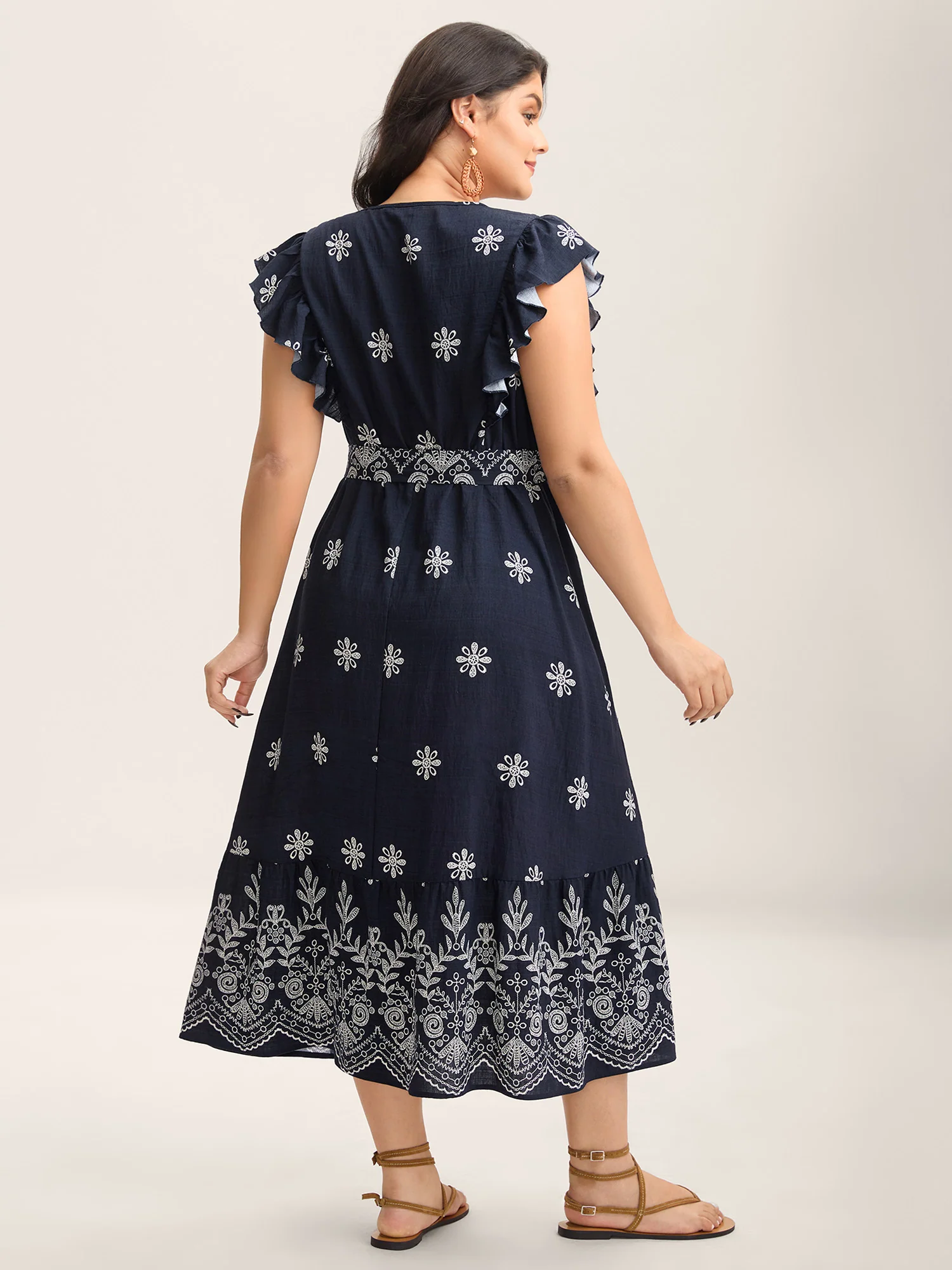 Rayon Stretchy Waist Pockets Flutter Maxi Dress - Image 4