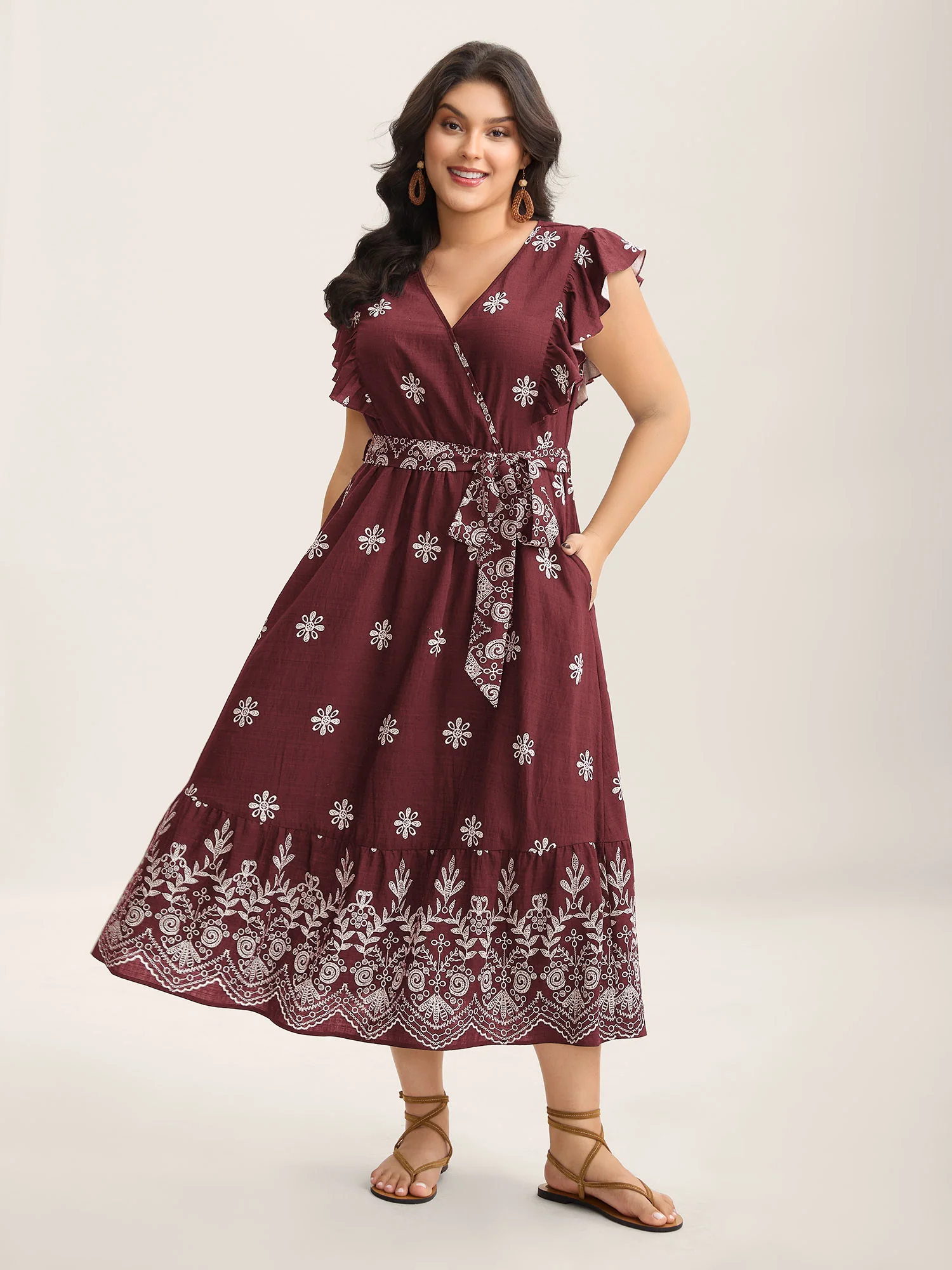 Rayon Stretchy Waist Pockets Flutter Maxi Dress - Image 8