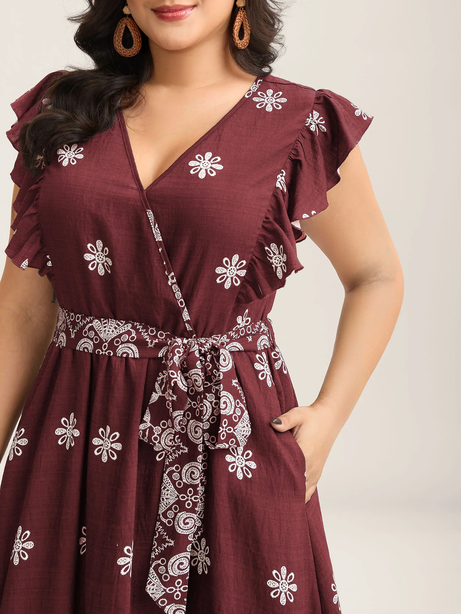Rayon Stretchy Waist Pockets Flutter Maxi Dress - Image 9