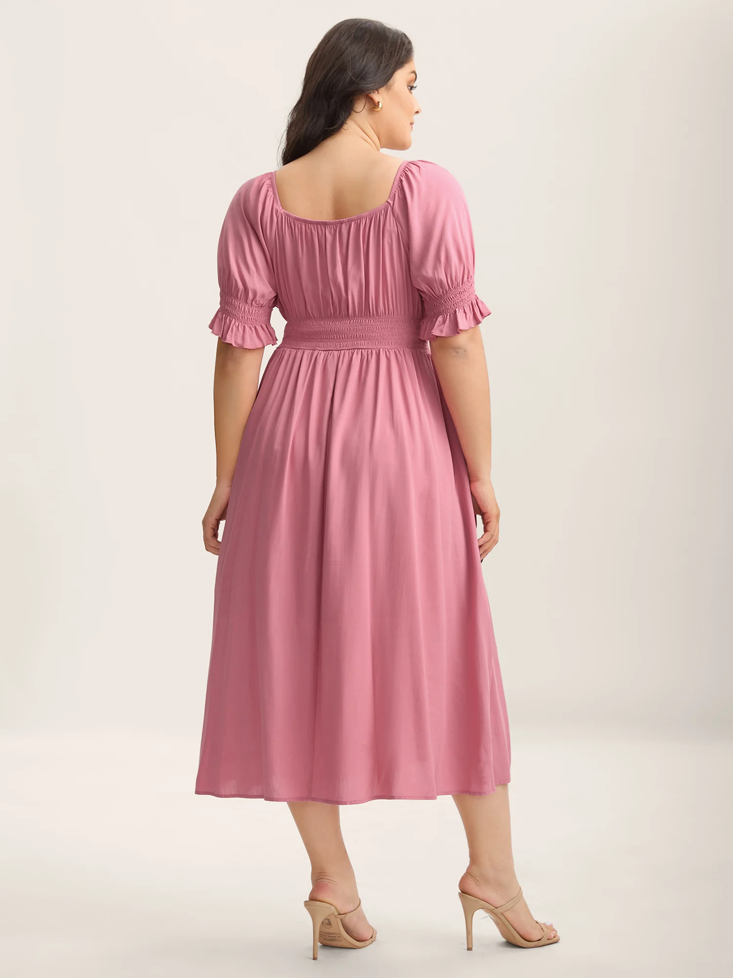 Rayon Stretchy Waist Pockets Milkmaid Dress - Image 4