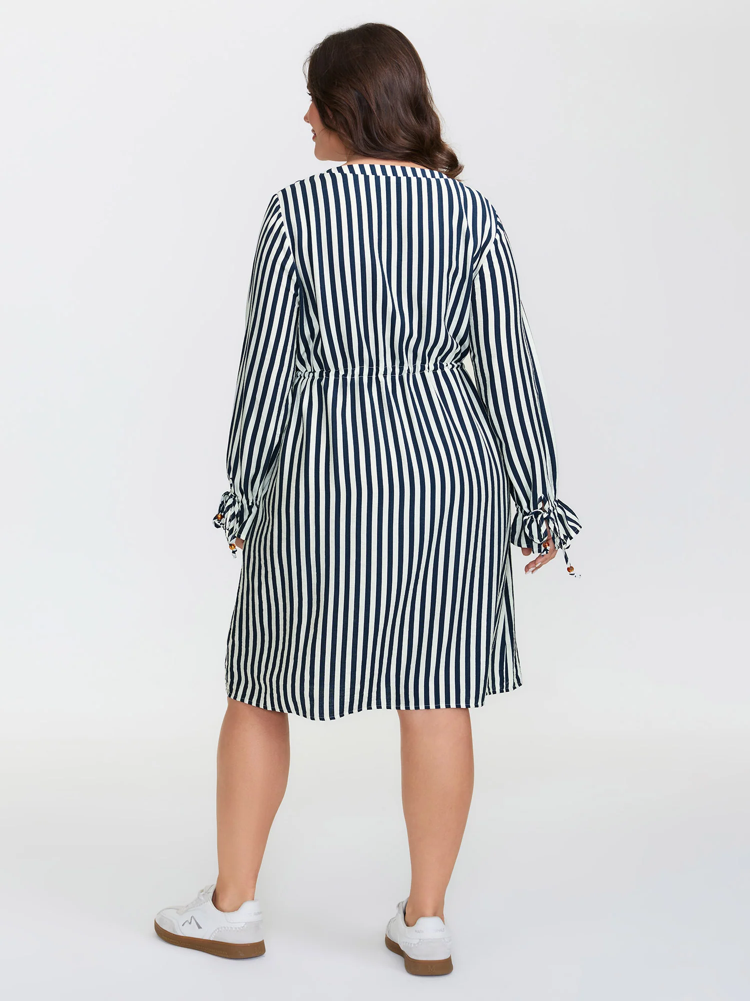 Rayon Stripe Pockets Drawstring Midi Dress - Image 5