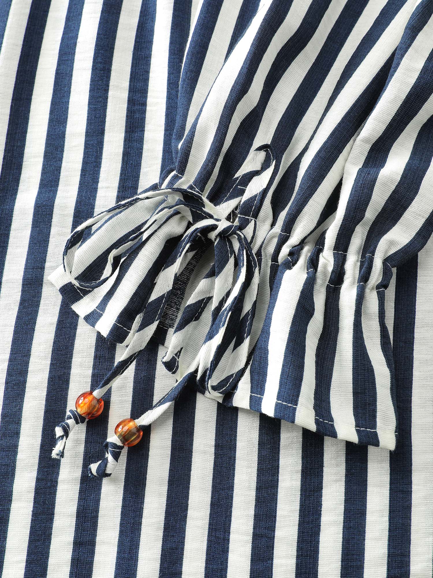 Rayon Stripe Pockets Drawstring Midi Dress - Image 7