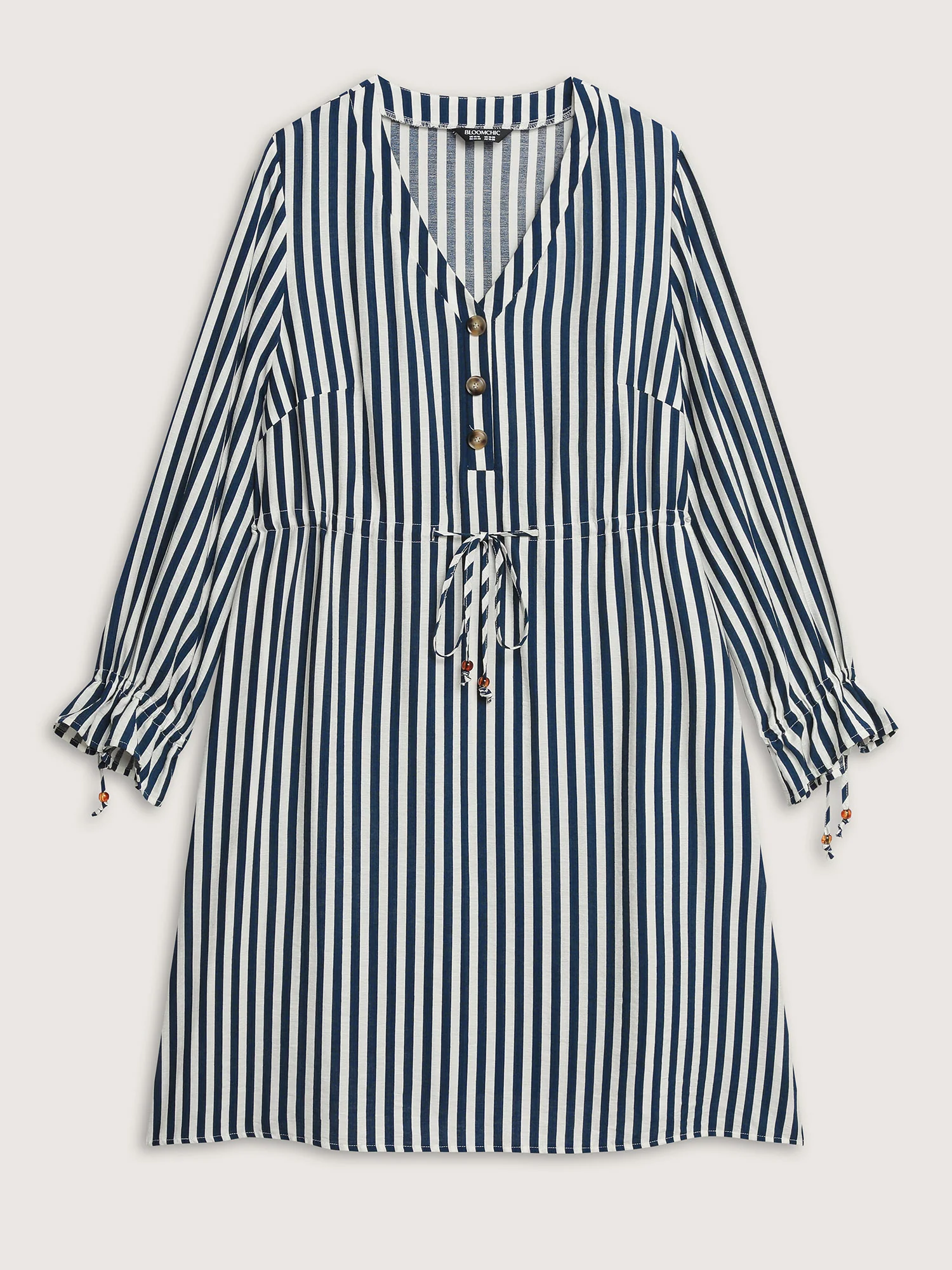 Rayon Stripe Pockets Drawstring Midi Dress - Image 8