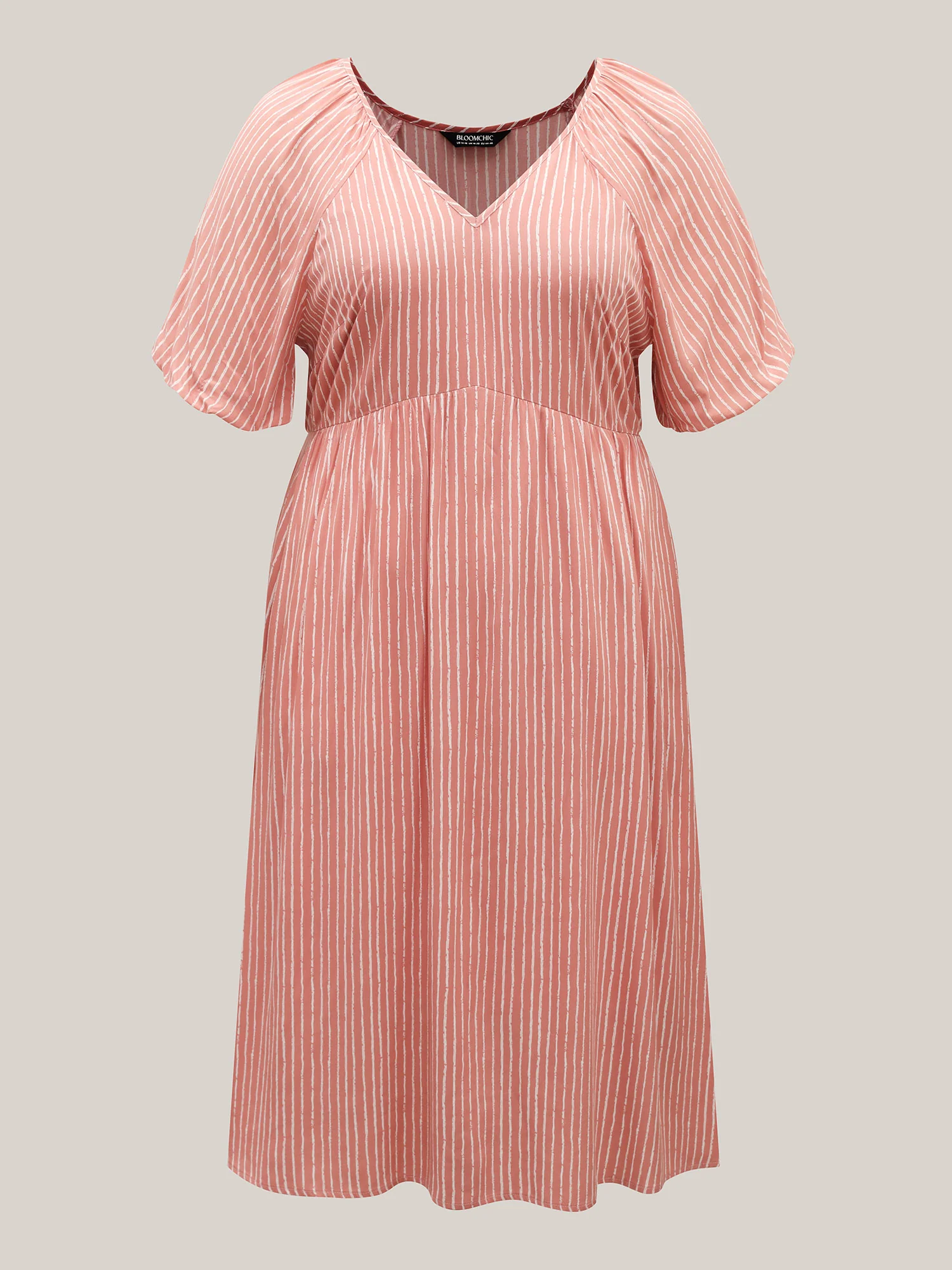 Rayon Stripe Print Puff Sleeve A-Line Dress - Image 7
