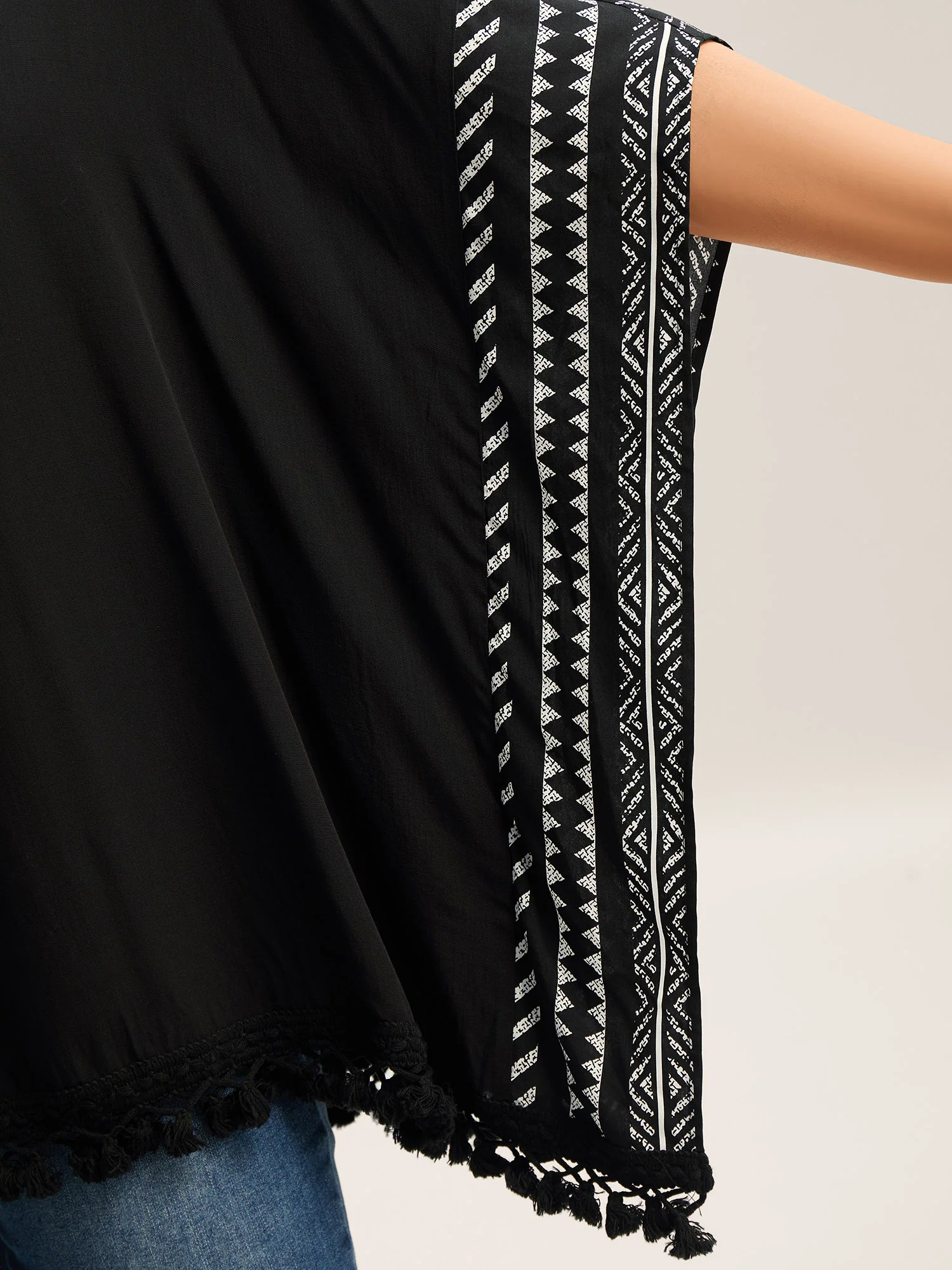 Rayon Tassels Boho Print Relaxed Blouse - Image 2