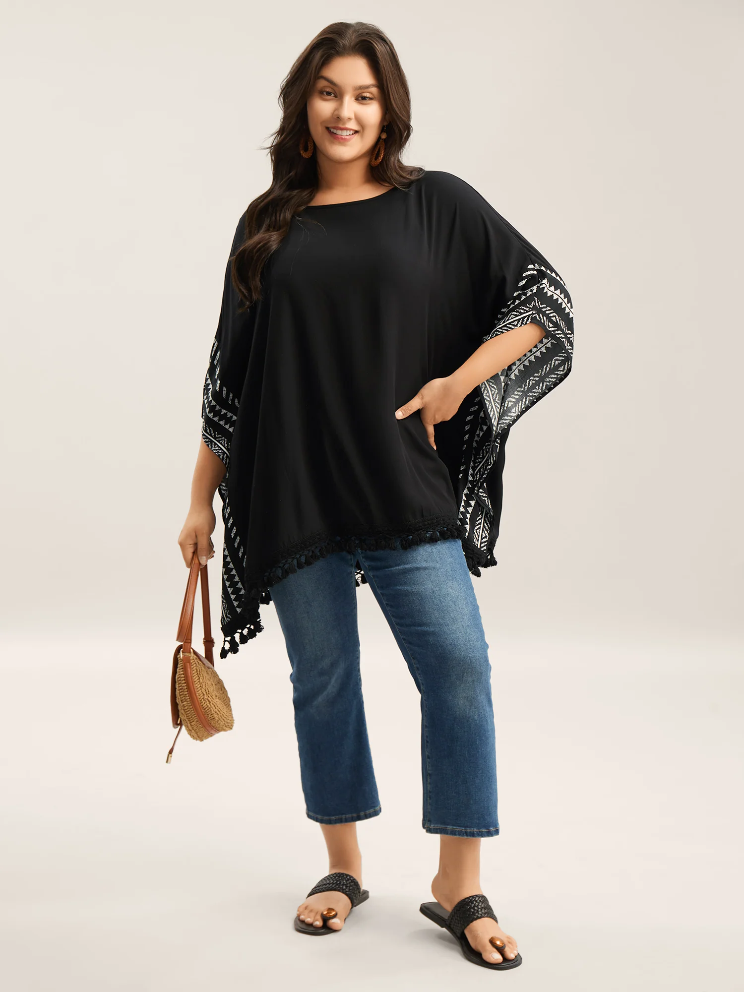 Rayon Tassels Boho Print Relaxed Blouse - Image 3