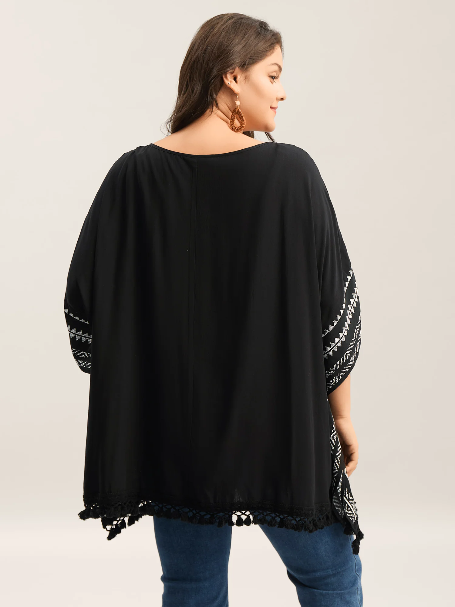 Rayon Tassels Boho Print Relaxed Blouse - Image 4