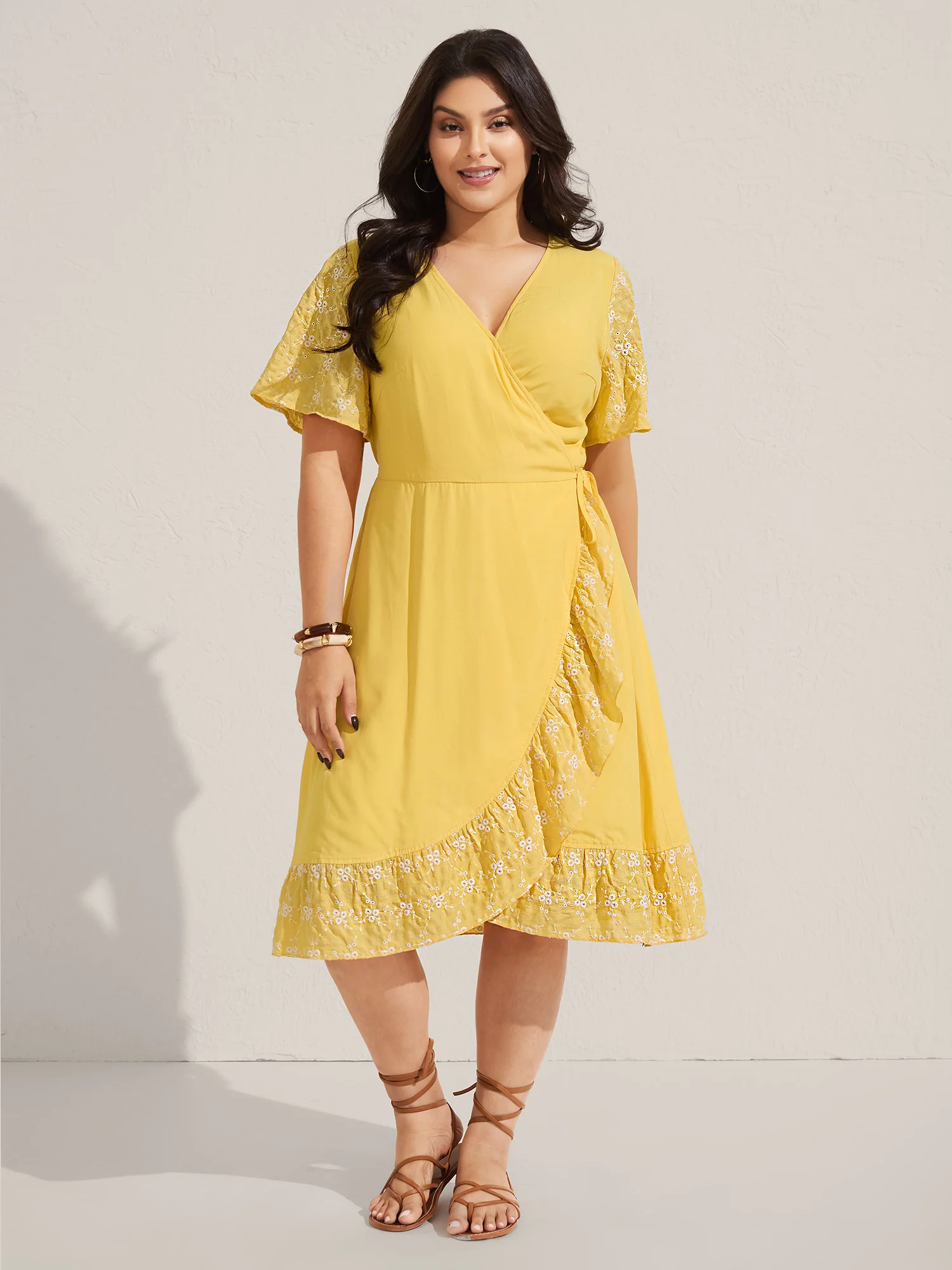 Rayon Textured Color Contrast Overlap Midi Dress - Image 3