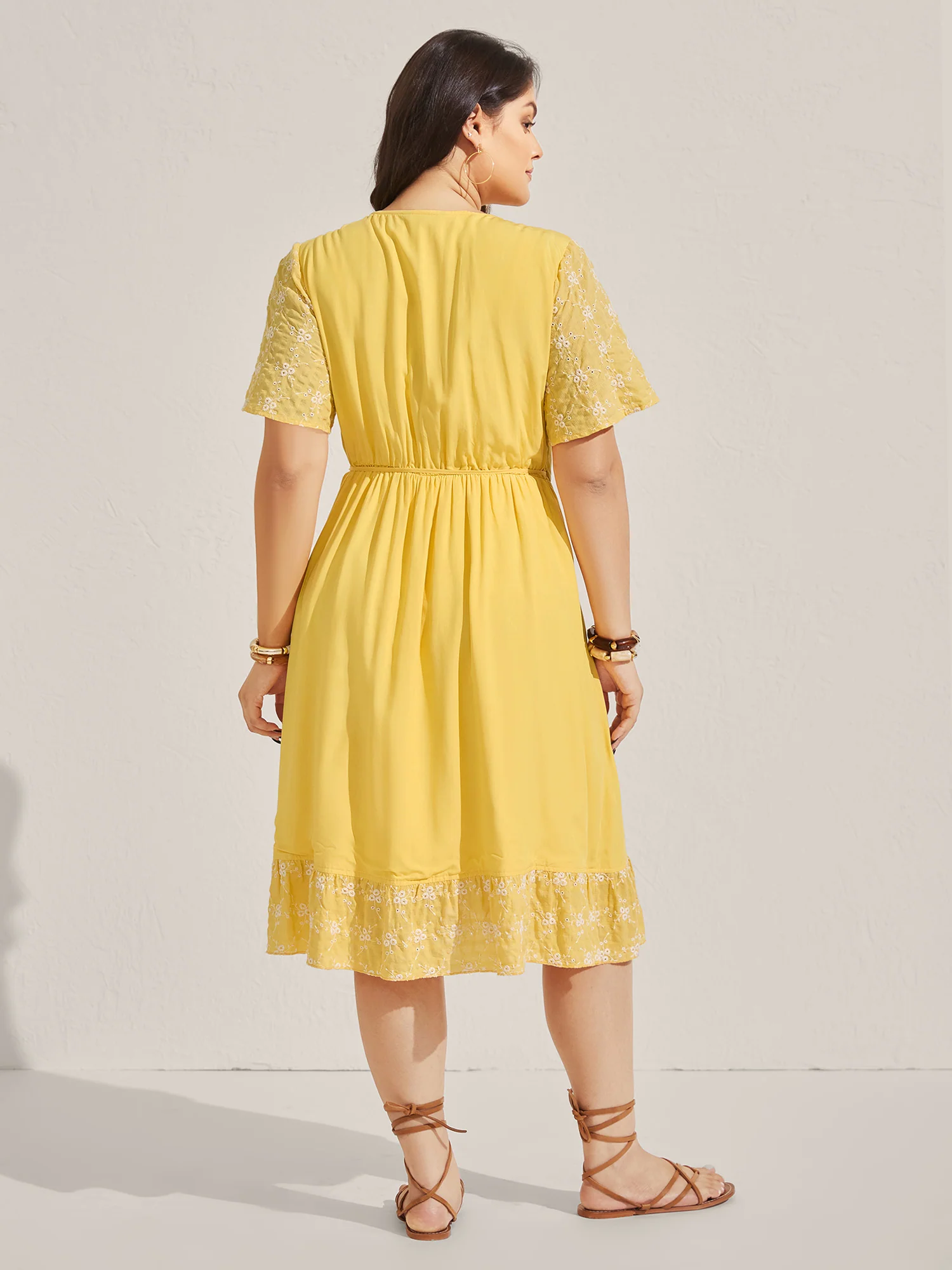 Rayon Textured Color Contrast Overlap Midi Dress - Image 4