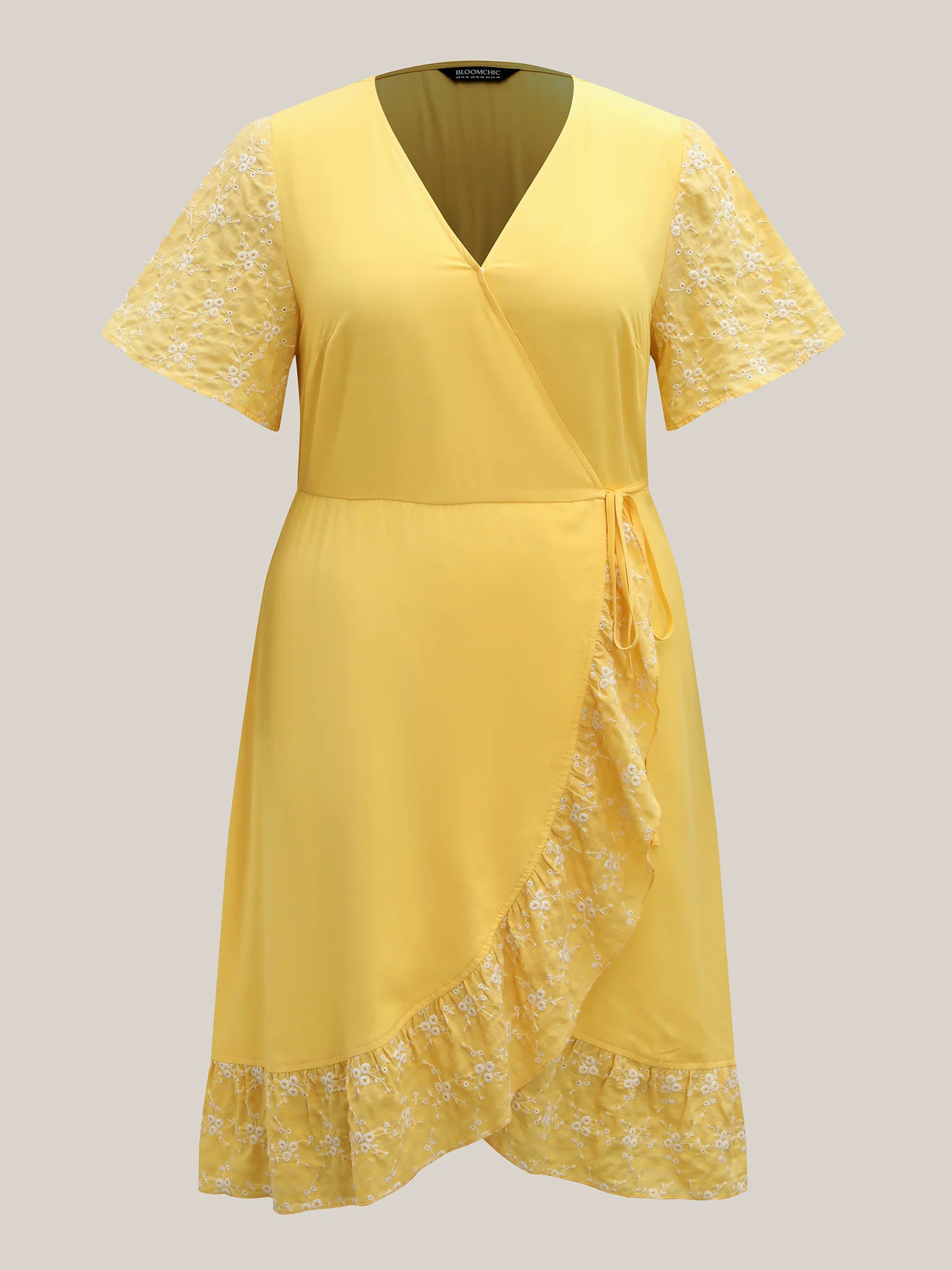 Rayon Textured Color Contrast Overlap Midi Dress - Image 5