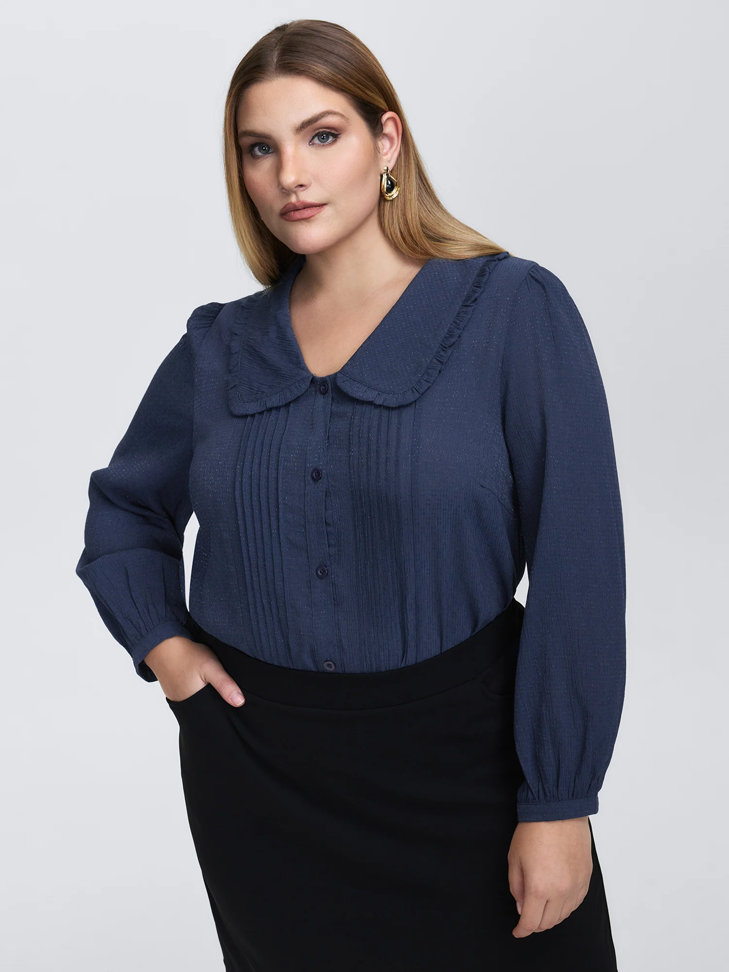 Rayon Textured Semi Sheer Placket Blouse
