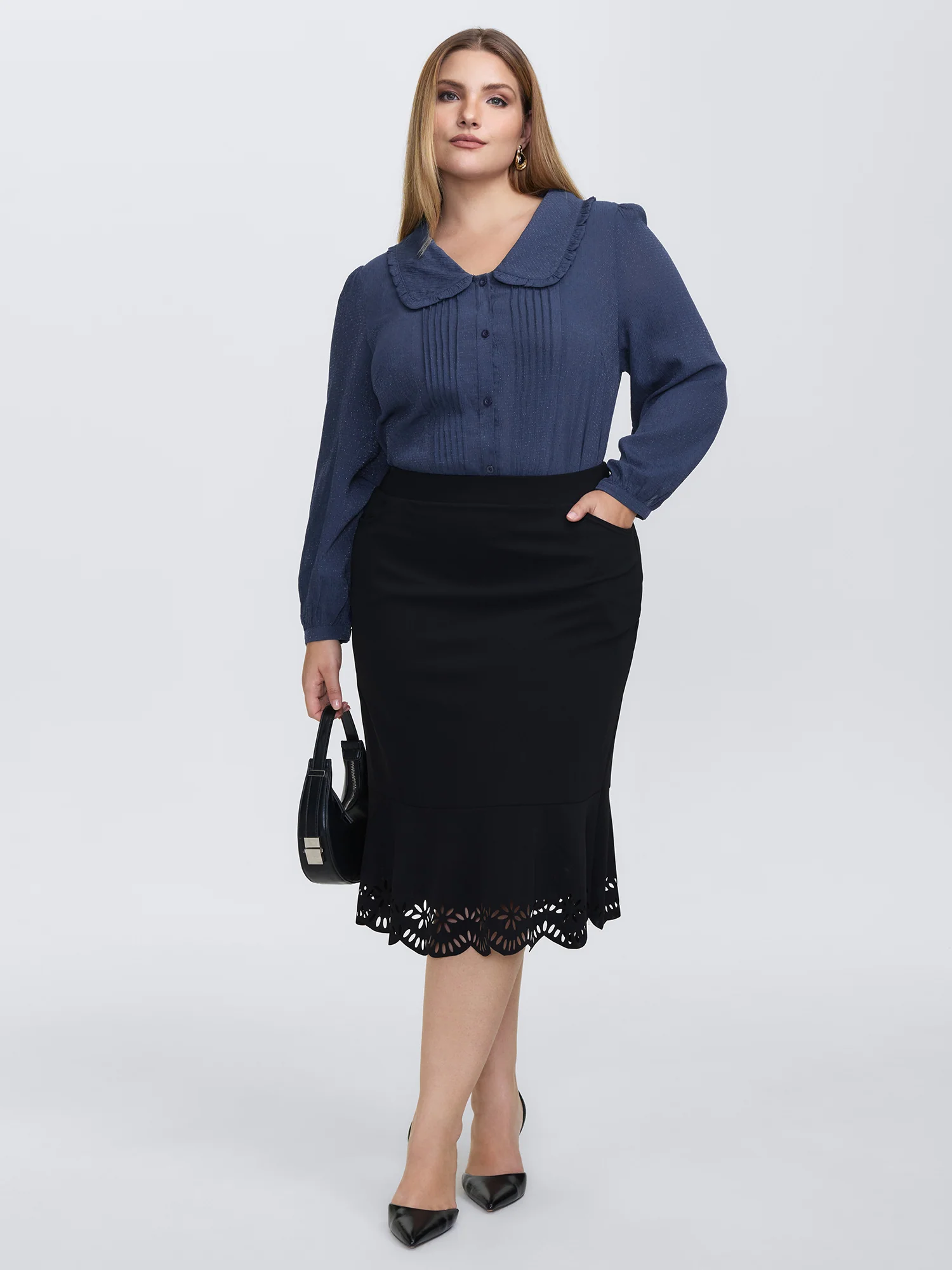 Rayon Textured Semi Sheer Placket Blouse - Image 2