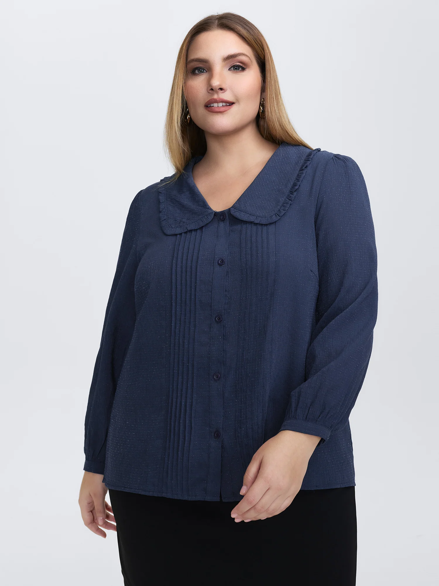Rayon Textured Semi Sheer Placket Blouse - Image 3