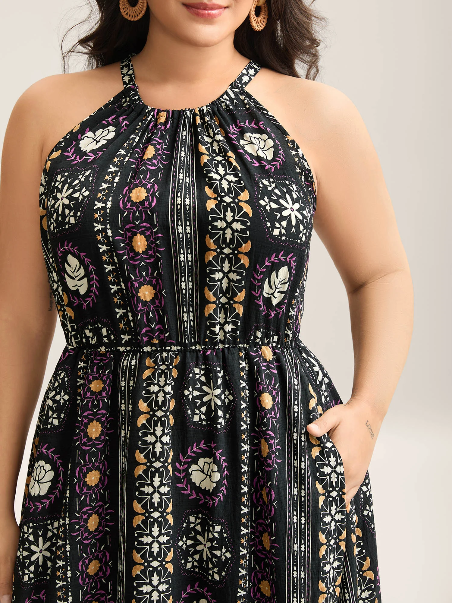 Rayon Tropical Boho Print Stretchy Midi Dress - Image 2