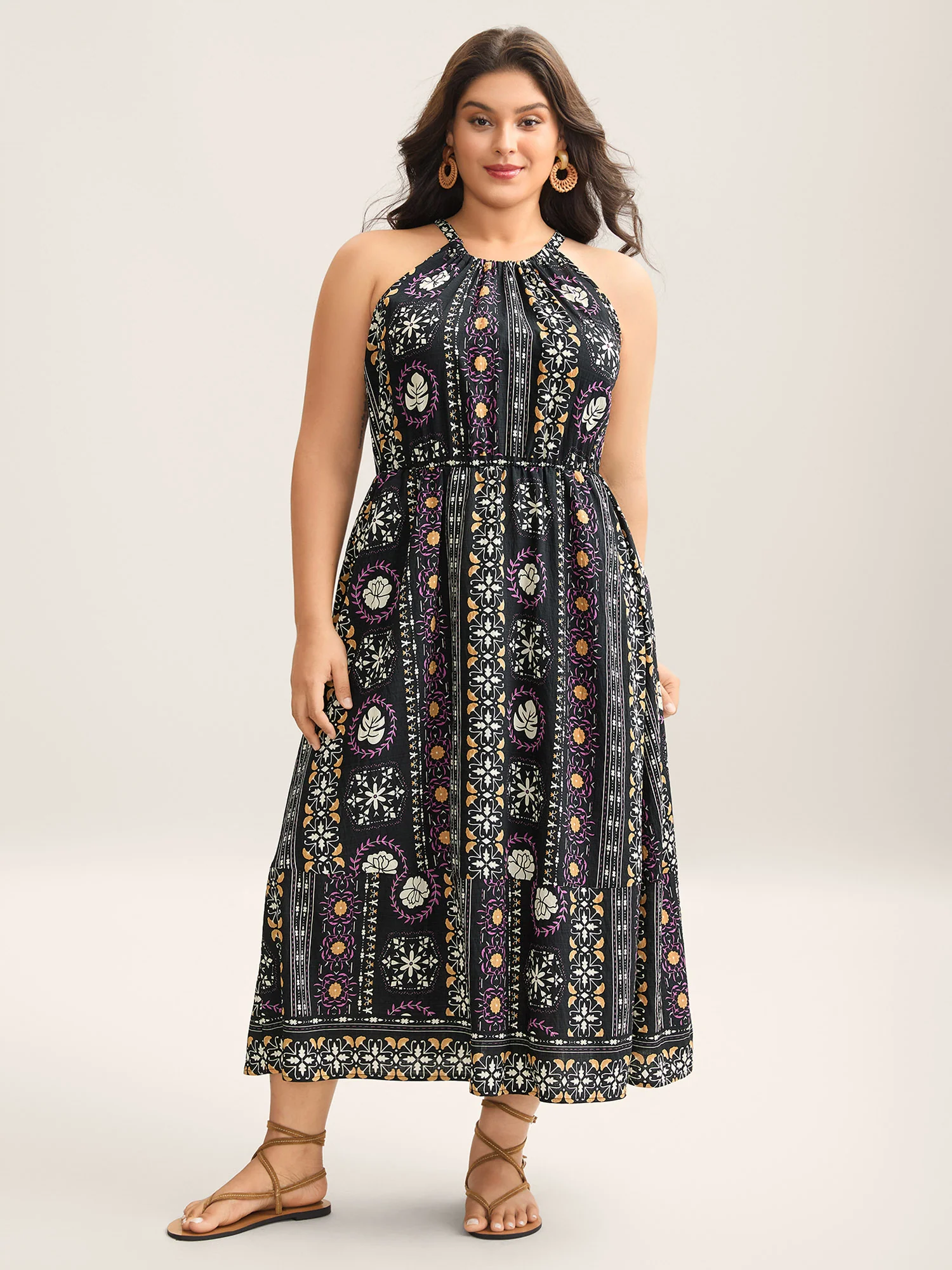 Rayon Tropical Boho Print Stretchy Midi Dress - Image 3