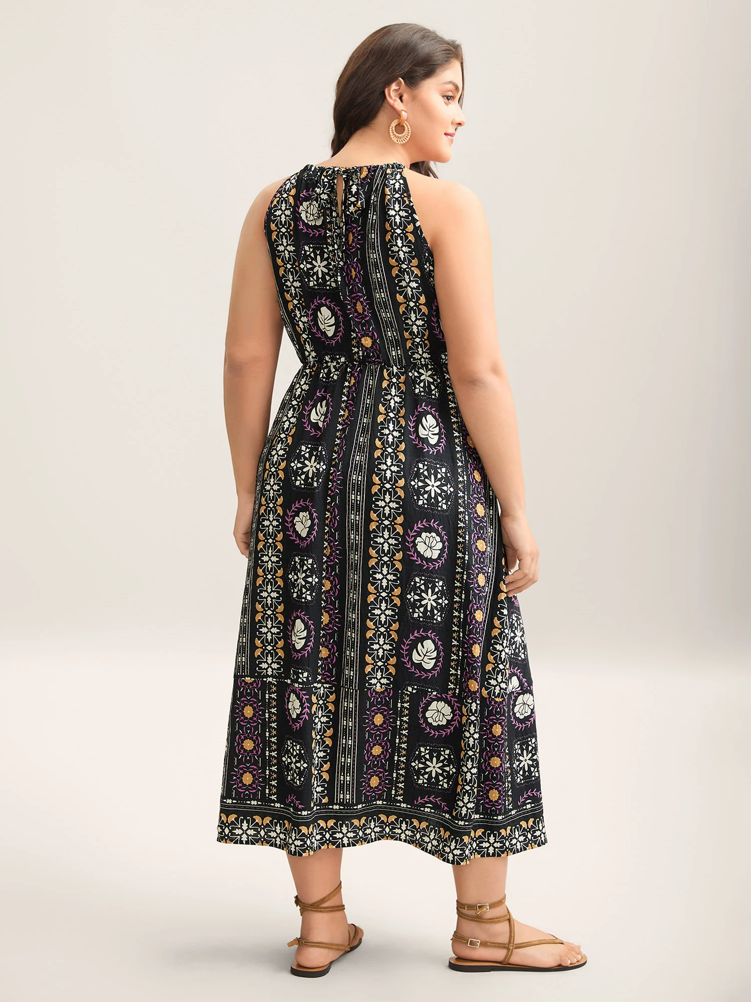Rayon Tropical Boho Print Stretchy Midi Dress - Image 4