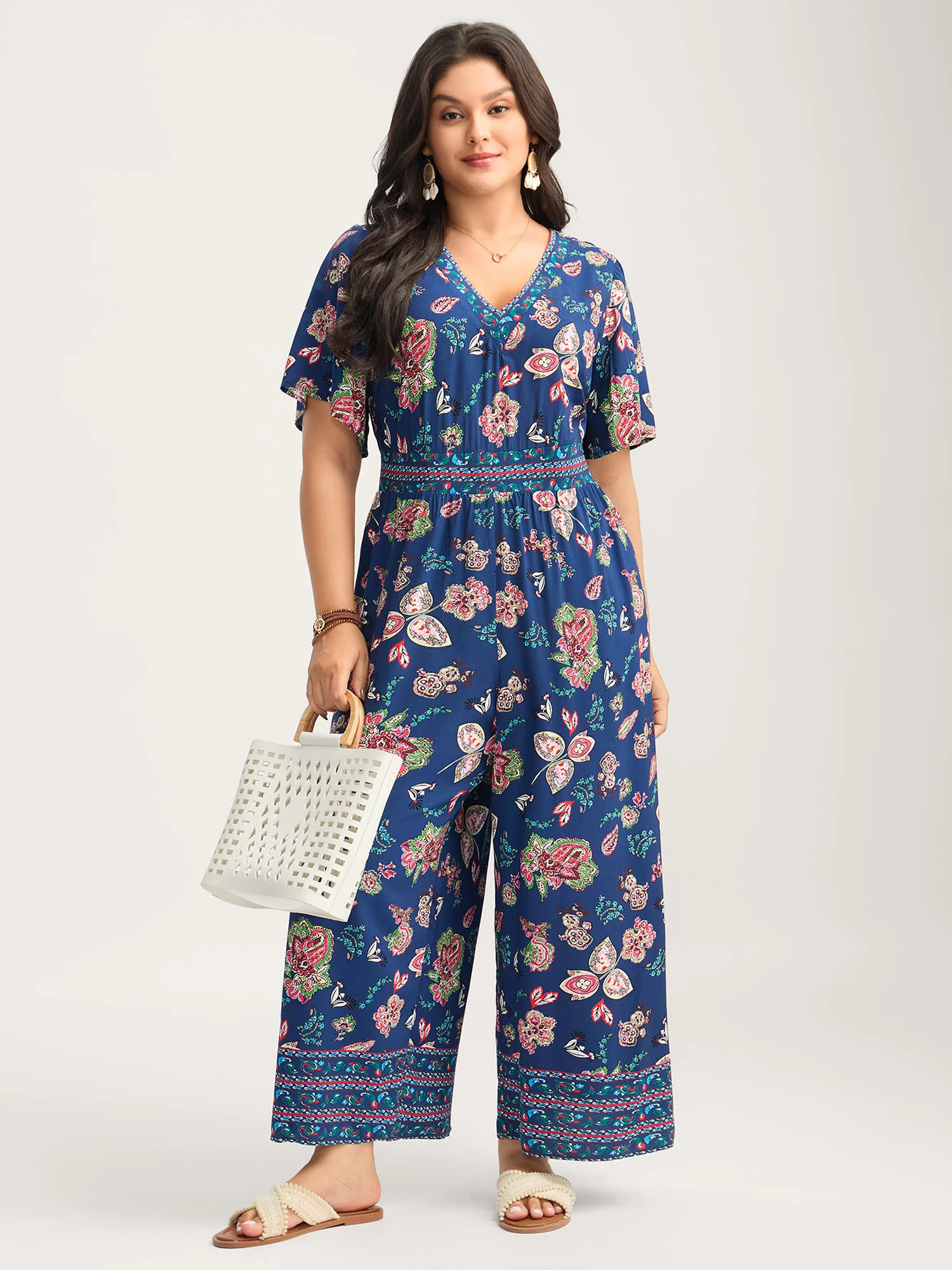 Rayon Tropical Vibes Pockets Jumpsuit