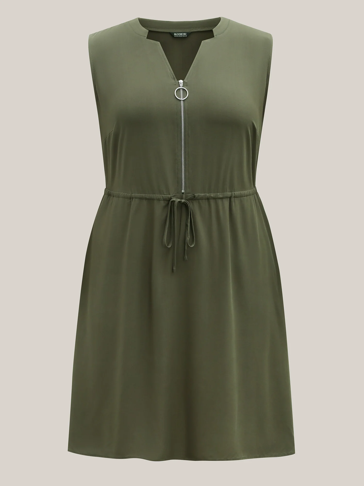 Rayon Zipper Front Waist-Tie Midi Dress - Image 7