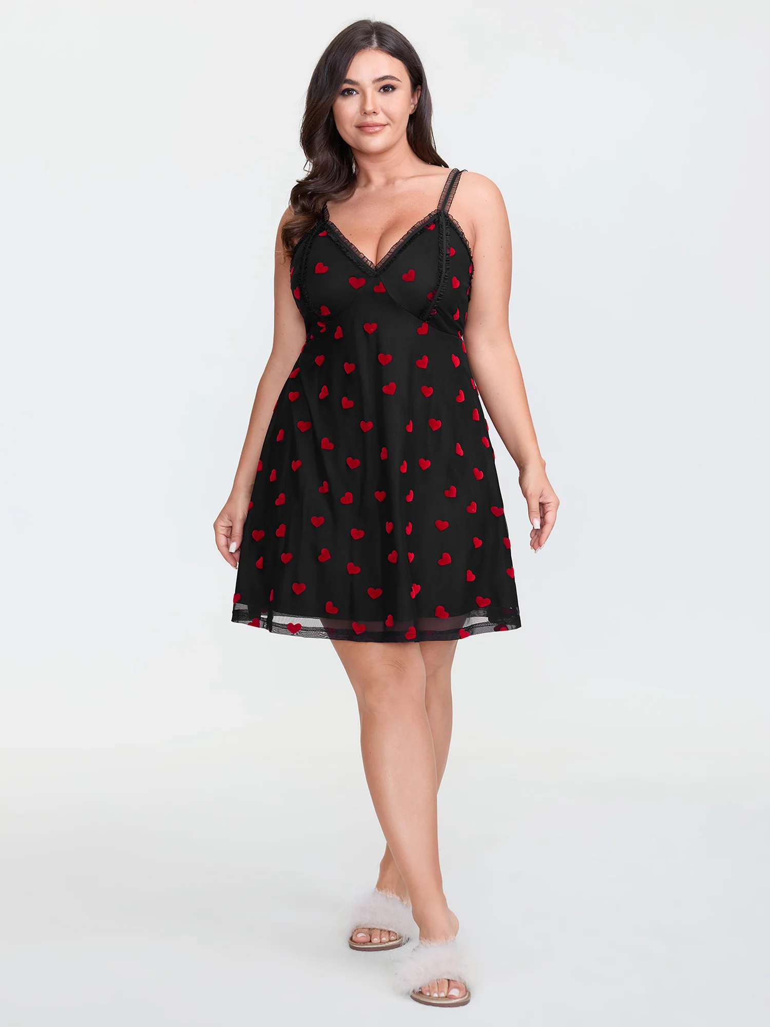 Romantic Heart Print Sheer Nightgown - Image 2