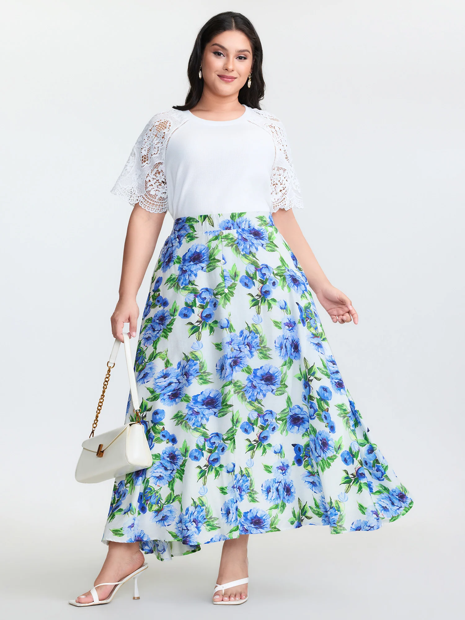 Refreshing Floral Print Slit Maxi Skirt - Image 2
