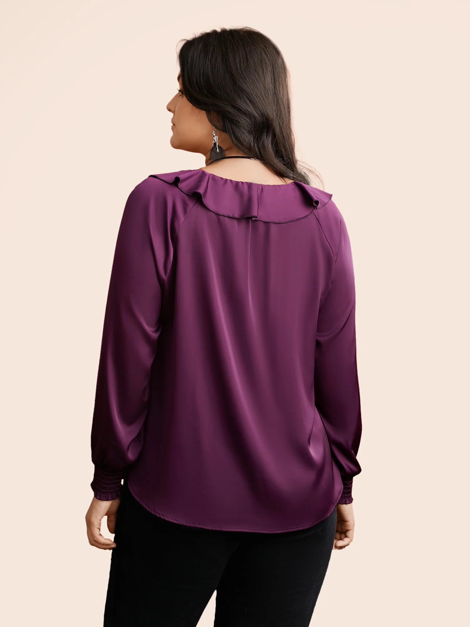 Regal Lotus Neckline Cuff Sleeves Blouse - Image 4