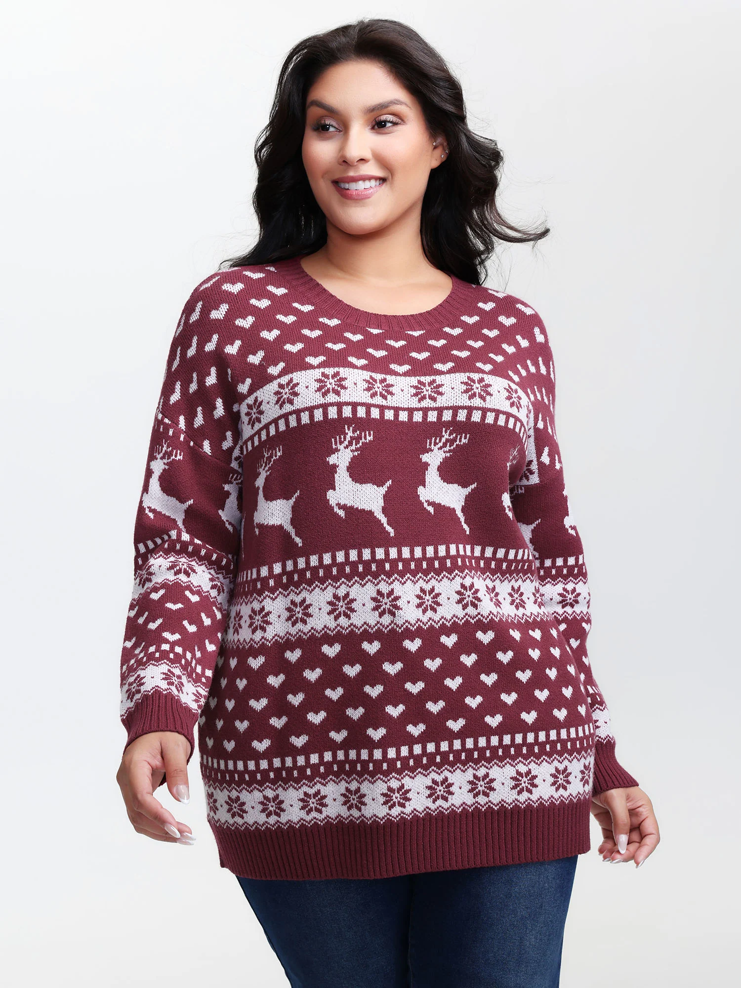Supersoft Reindeer Holiday Print Round Neck Pullover - Image 2