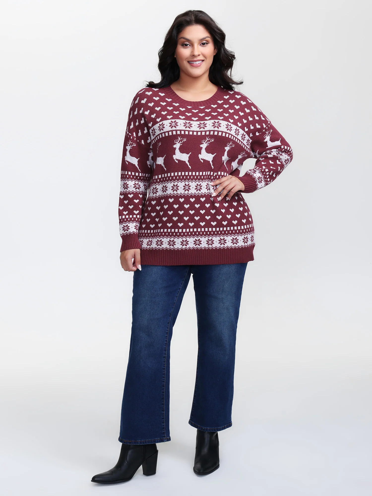 Supersoft Reindeer Holiday Print Round Neck Pullover - Image 3