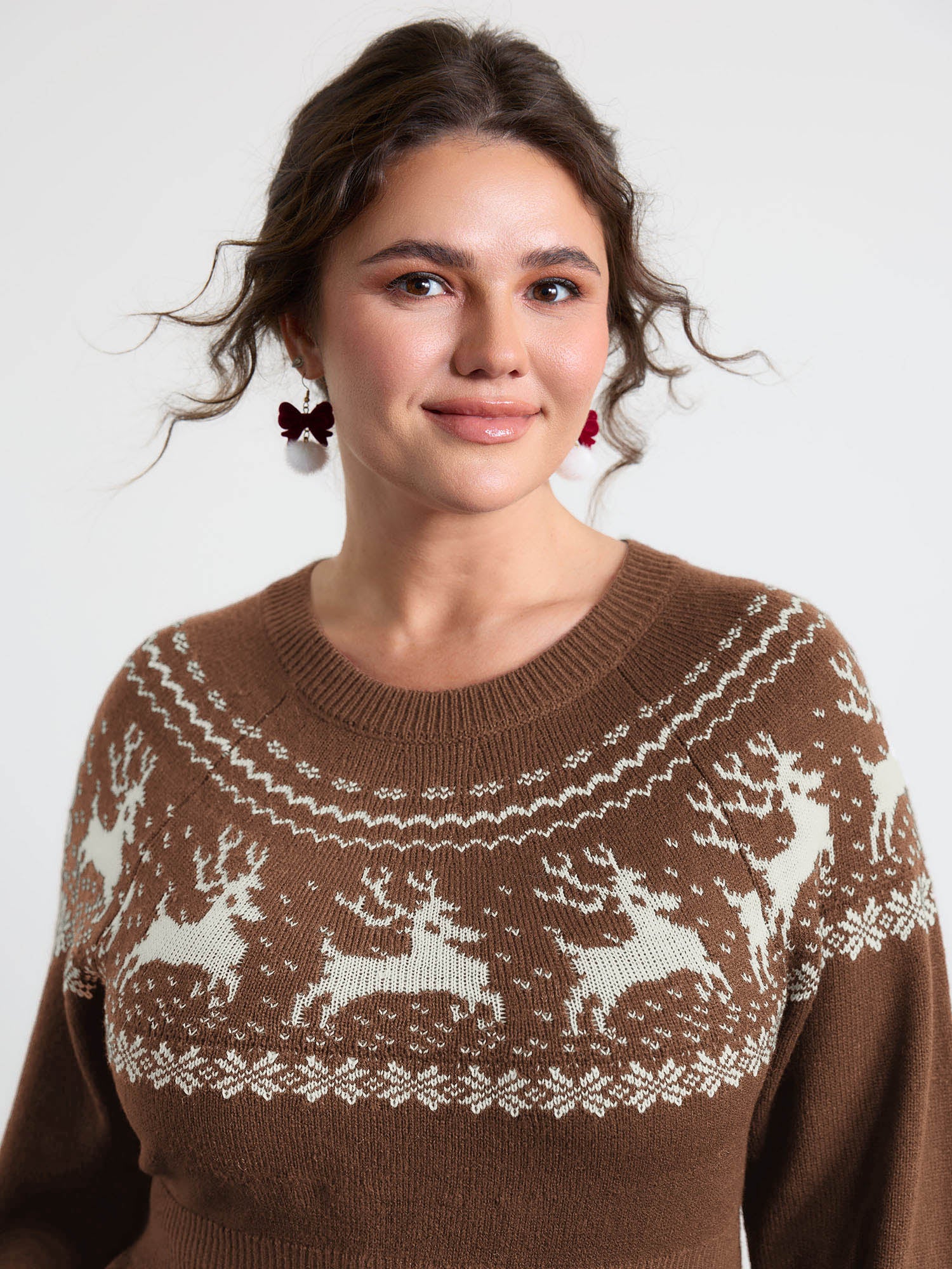 Reindeer Print Cinched-Waist Sweater Mini Dress - Image 13