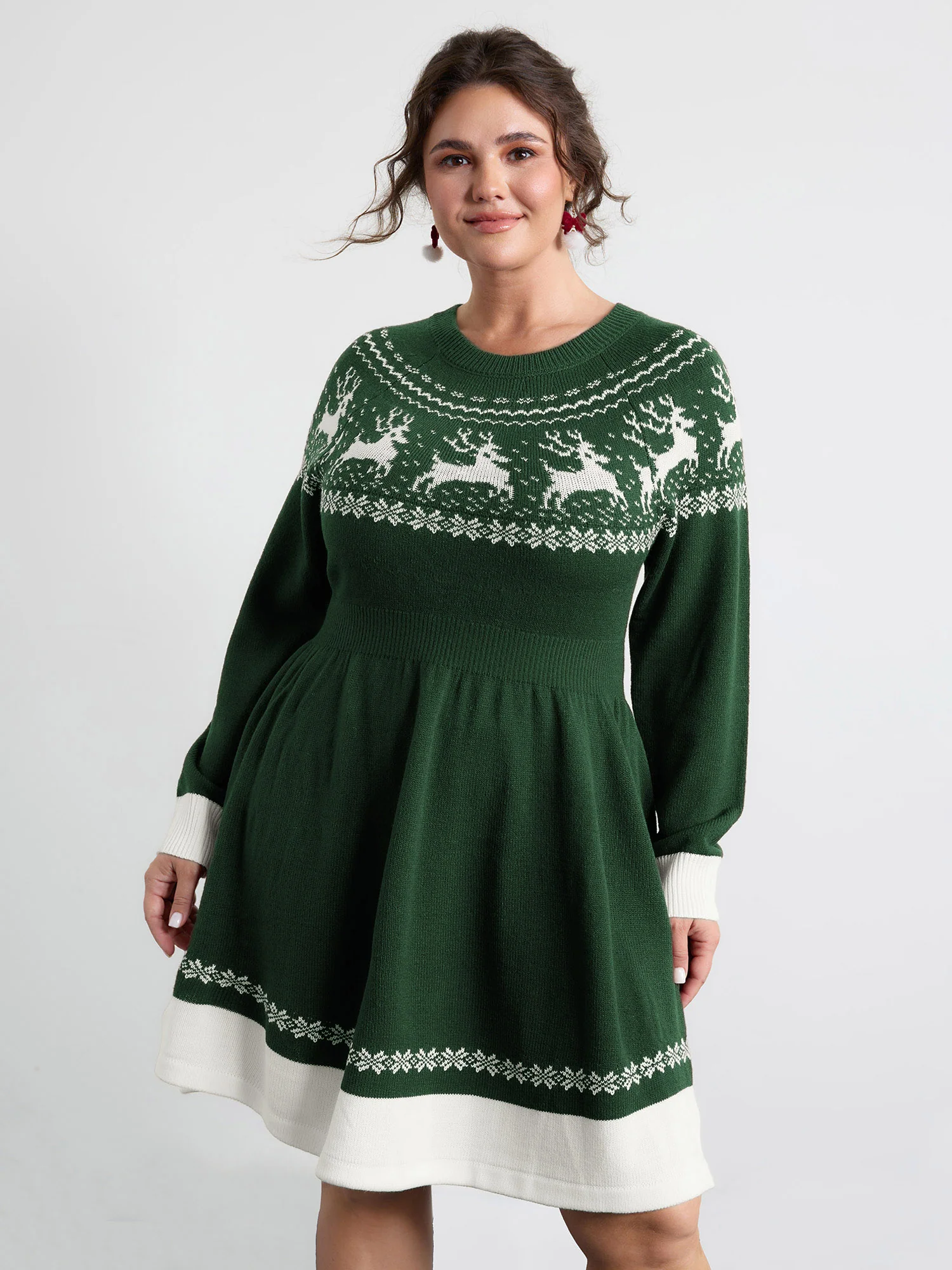 Reindeer Print Cinched-Waist Sweater Mini Dress - Image 16