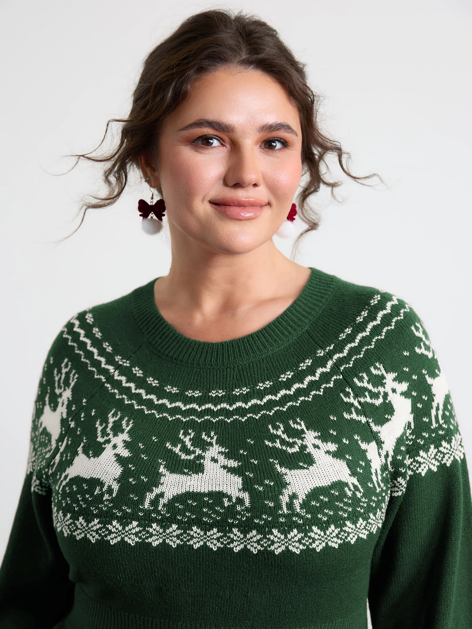Reindeer Print Cinched-Waist Sweater Mini Dress - Image 17